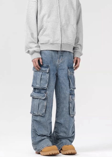 Japanese Brand × Jean Men's washed multi-pocket casual straight-leg cargo jeans Size US 32 / EU 48 - 3 Thumbnail