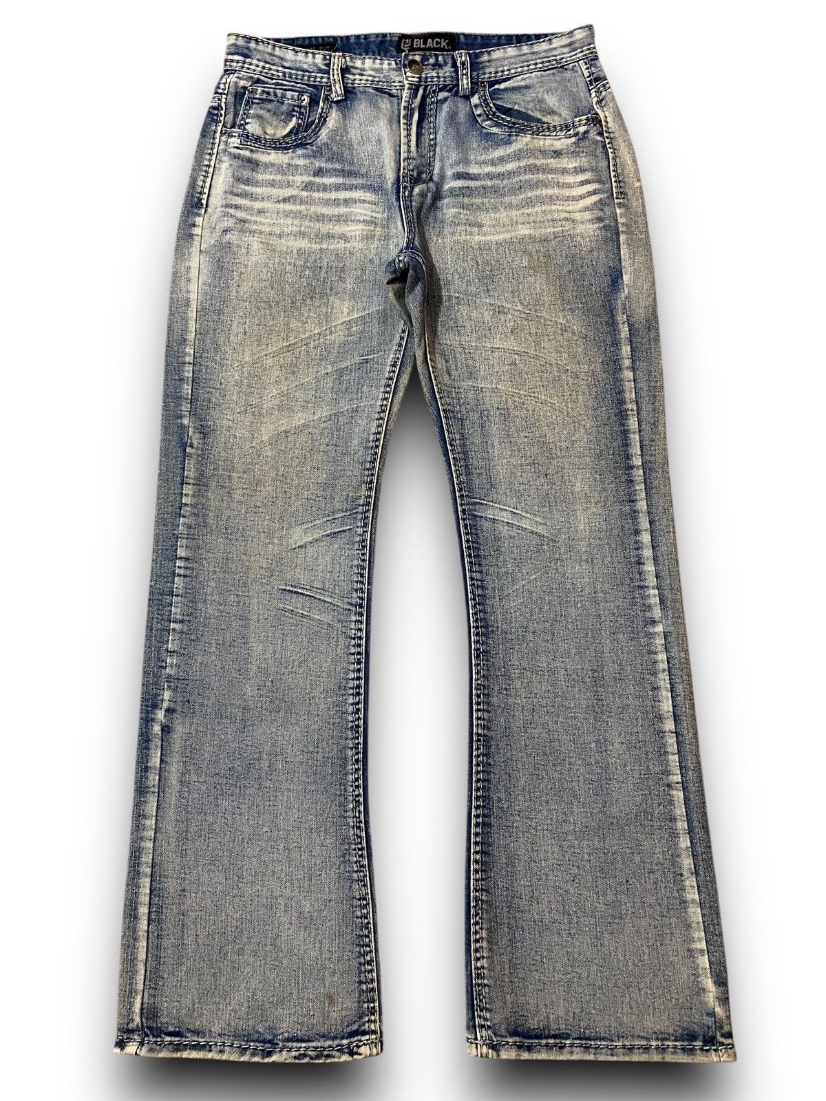 If Six Was Nine FLARE Black Skeleton Stone Wash Studded Cross Bootcut Denim Size US 34 / EU 50 - 2 Thumbnail