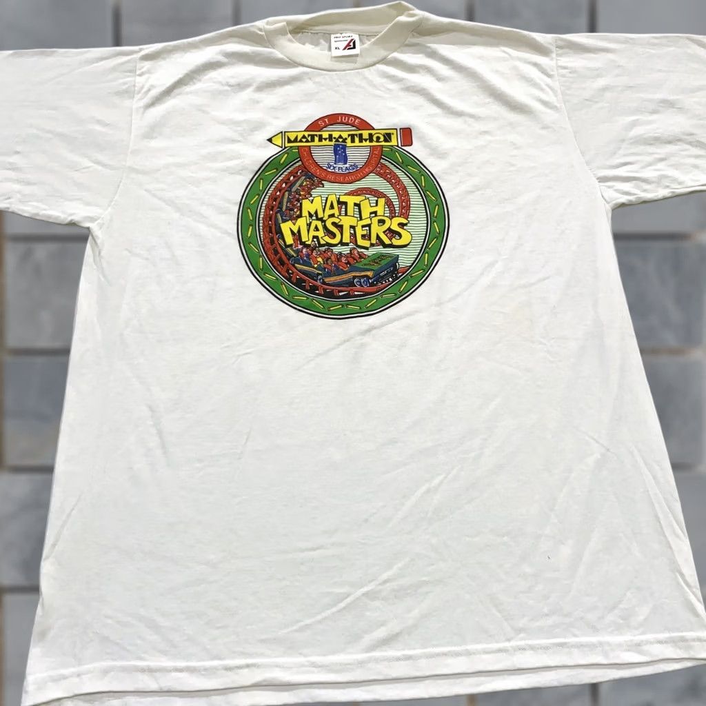 Vintage VINTAGE 90s ST. JUDE HOSPITAL MATH-A-THON MATH MASTERS T-Shirt XL White Mens Crew Neck Short Sleeve Cotton Polyester Vintage 90s theme 80s 90s Size US XL / EU 56 / 4 - 1 Thumbnail