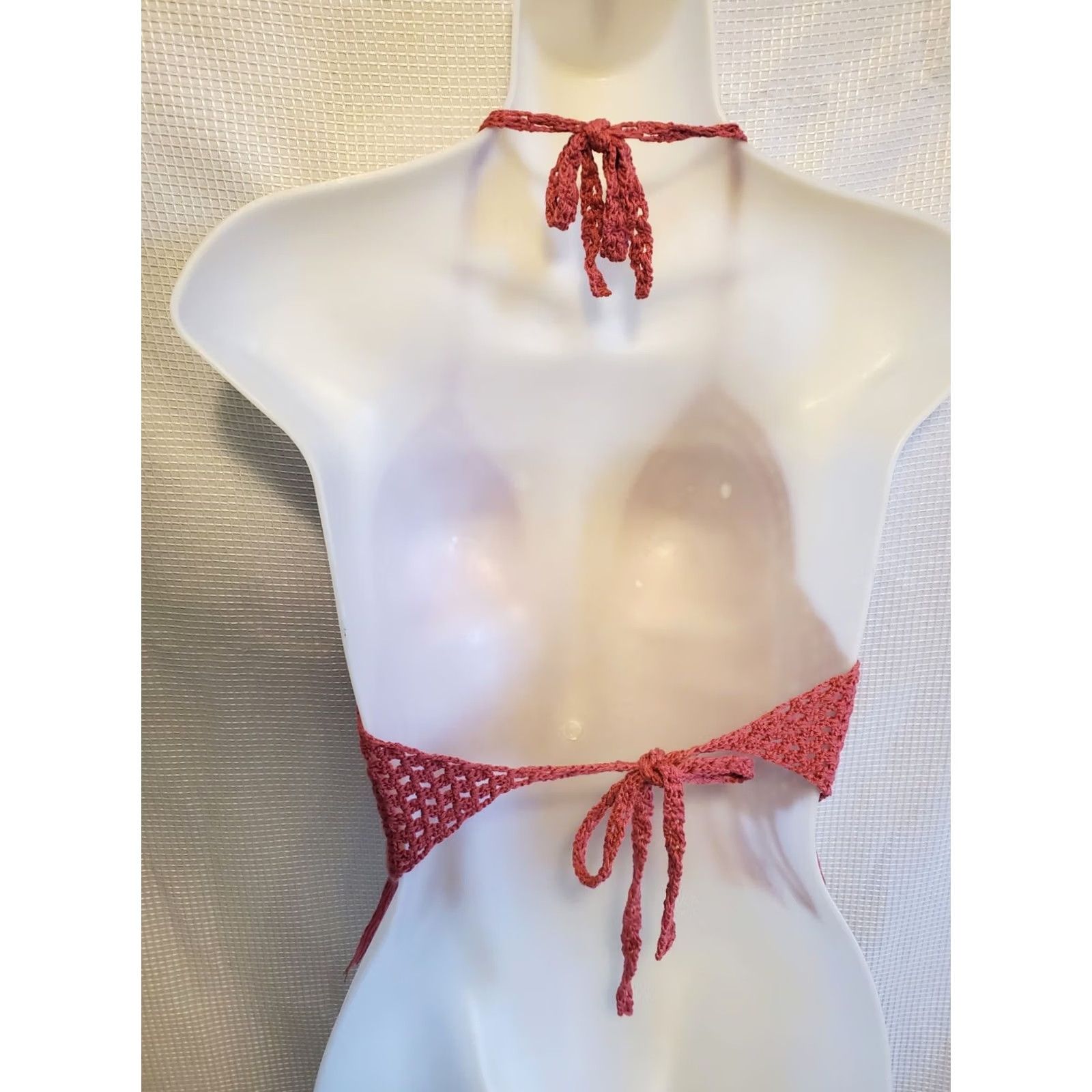 Pinko VINTAGE Pink Knit Crochet Halter Top Sz M Summer Festival Fairycore Whimsy Womens Size M / US 6-8 / IT 42-44 - 4 Thumbnail