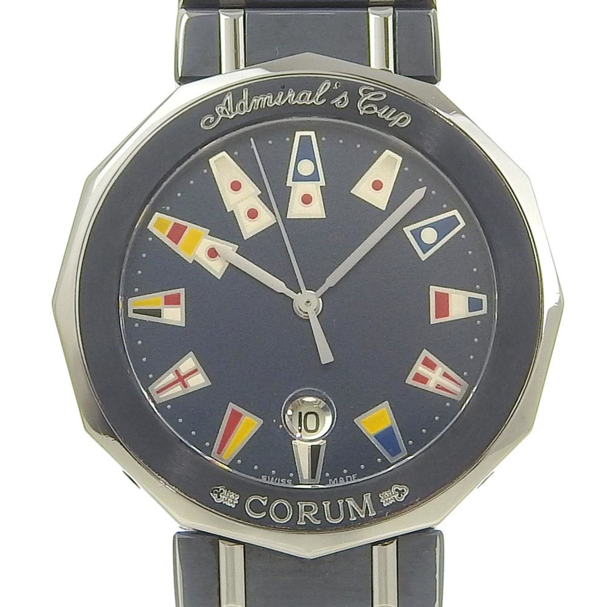 image of Corum Admirals Cup Watch 99.710.30 V050 Gun Blue Quartz Analog Display Navy Dial Ladies, Women's