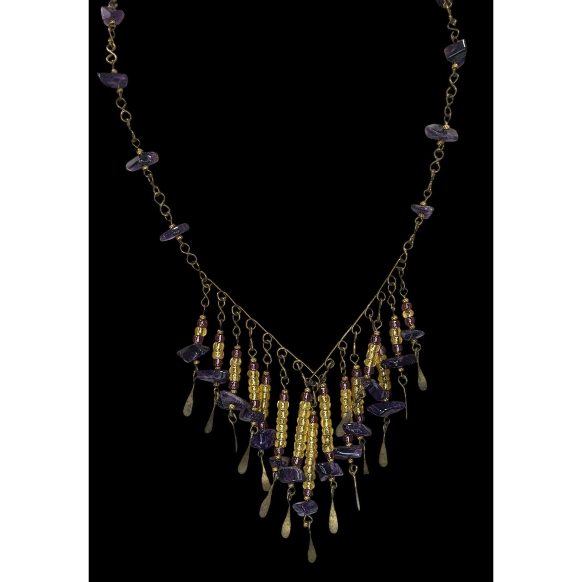 Handmade Vintage Bohemian Handmade Amethyst & Glass Beaded Necklace W Size ONE SIZE - 1 Thumbnail