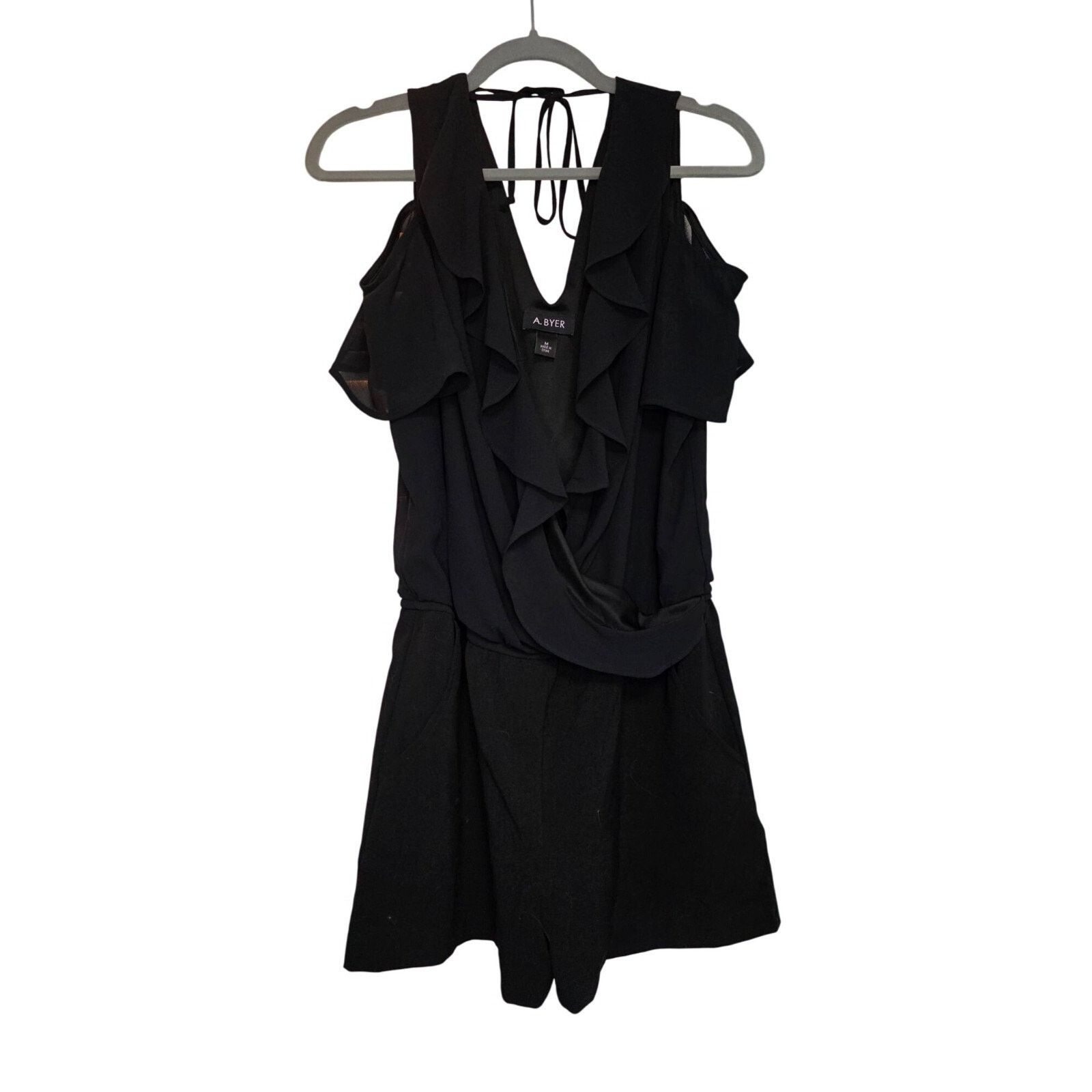 & Other Stories A. Byer Black Ruffled Cold Shoulder Romper Womens Size S Size 26" / US 2 / IT 38 - 4 Thumbnail