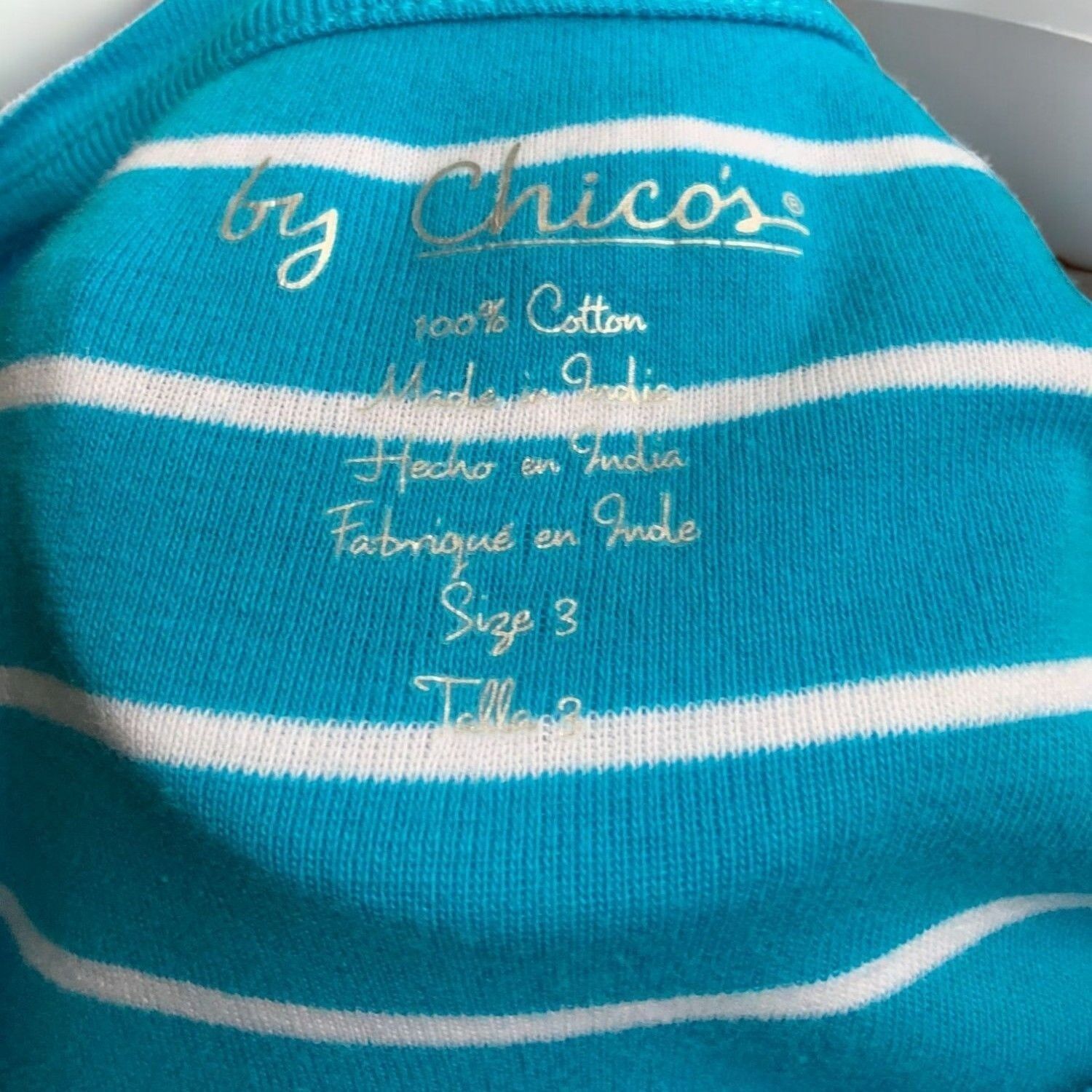Chicos Chicos Relaxed Scoop Neck XL Short Elbow Sleeve Striped Tee Size XL / US 12-14 / IT 48-50 - 4 Thumbnail