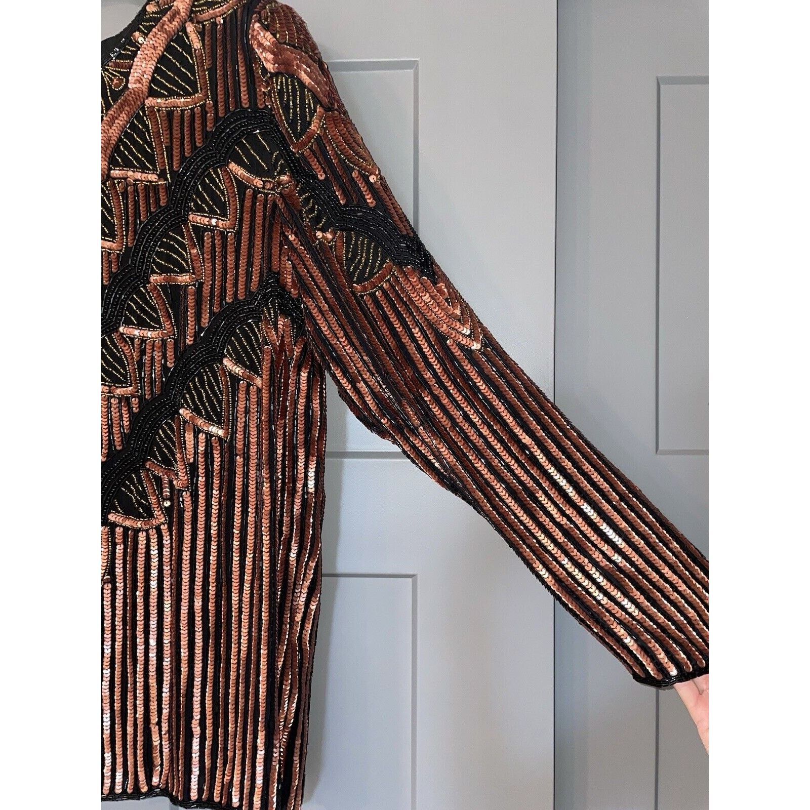 Vintage Vintage 1980's Black & Bronze Sequin Bolero Jacket Cape 1X Size XL / US 12-14 / IT 48-50 - 4 Thumbnail