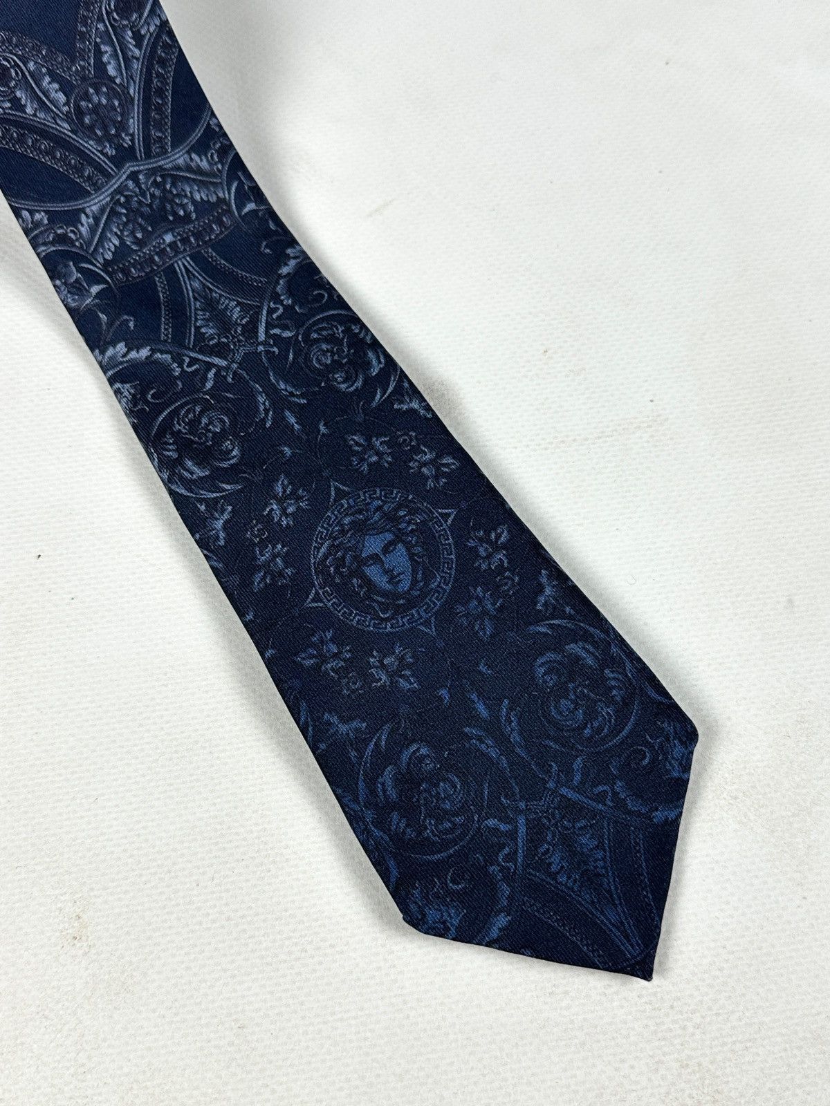 Versace Medusa Head Silk Navy Blue Tie