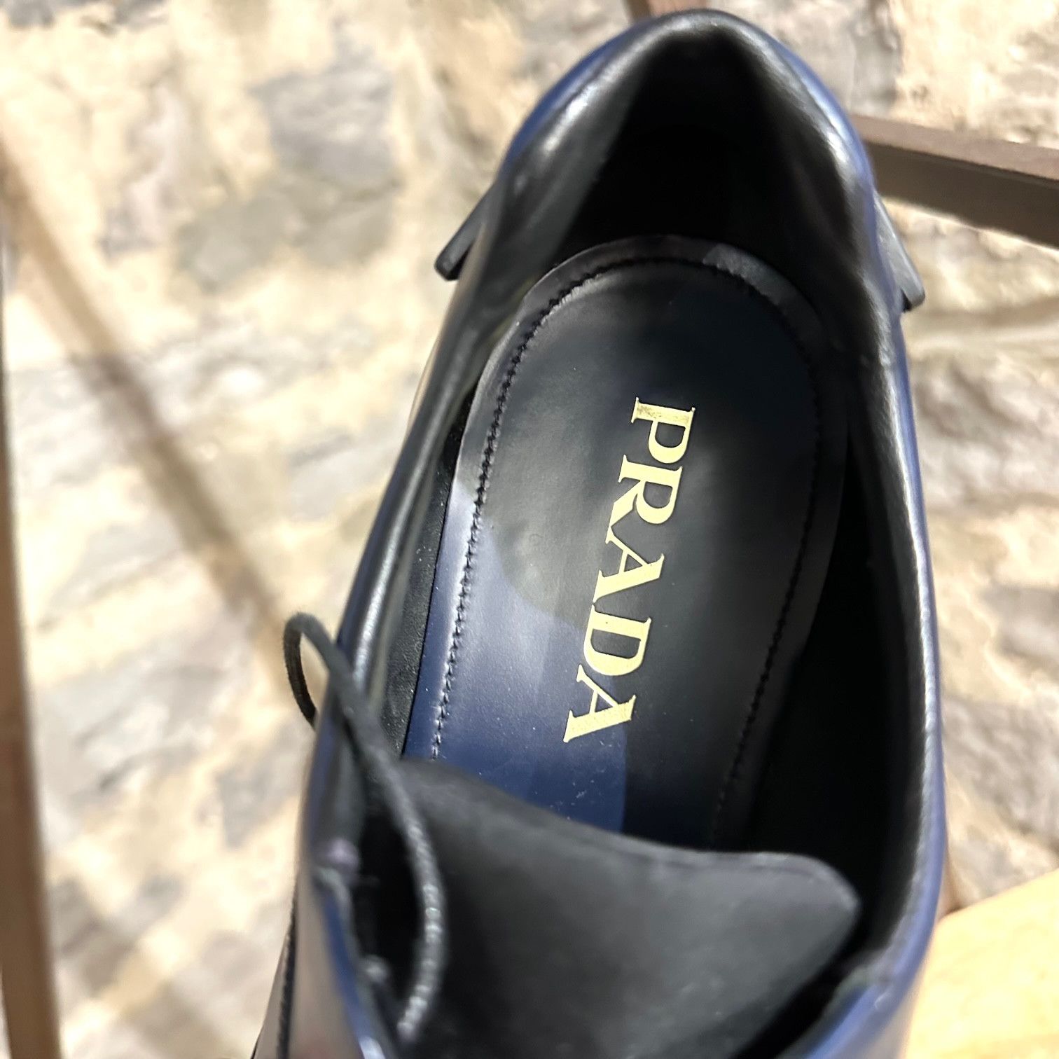 Prada Prada Navy Blue Lace-up Logo Platform Derby Shoes Size US 7 / EU 40 - 9 Thumbnail