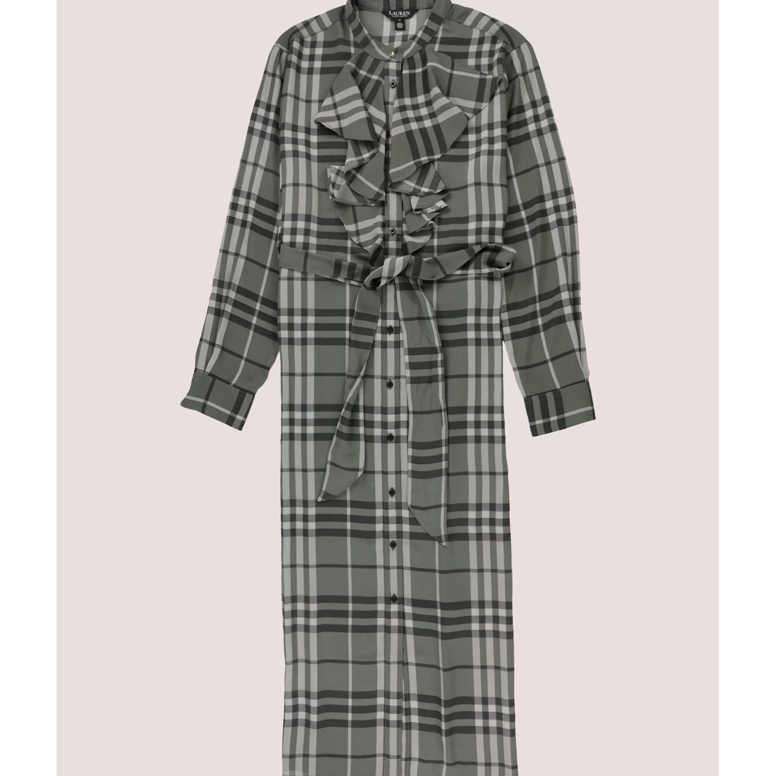 Ralph Lauren Ralph Lauren Womens Shirt Dress Grey 14 Belted Georgette Ruffle Trim Size XL / US 12-14 / IT 48-50 - 1 Thumbnail