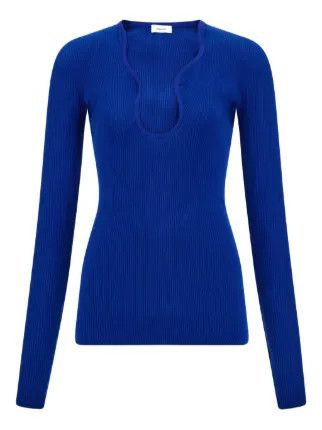 Salvatore Ferragamo o1s1rm0526 Ribbed Long-sleeve Sweater in Blue Size M / US 6-8 / IT 42-44 - 1 Preview