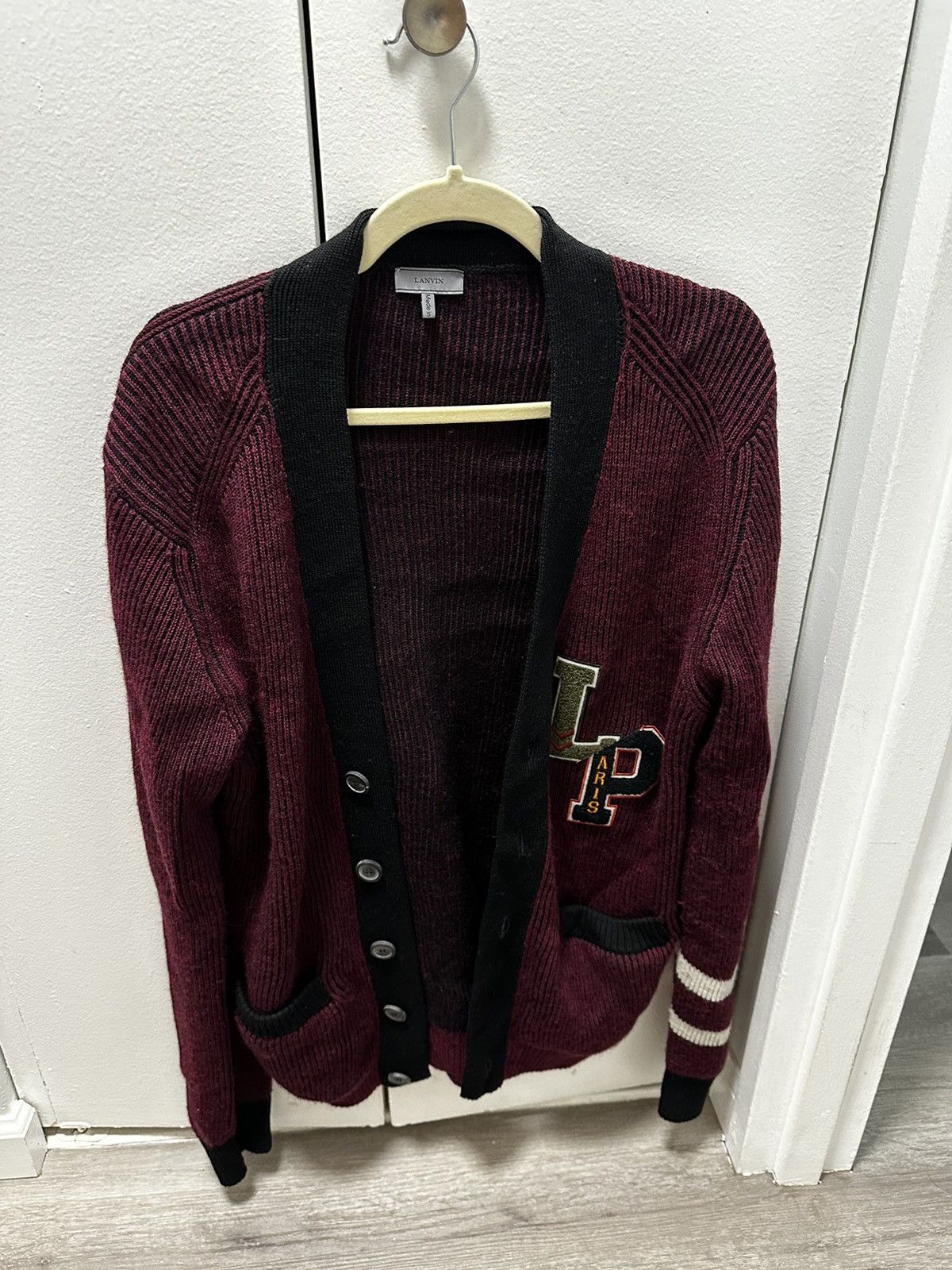Lanvin LANVIN Varsity Logo Patch Wool Cardigan LARGE Size US L / EU 52-54 / 3 - 3 Thumbnail