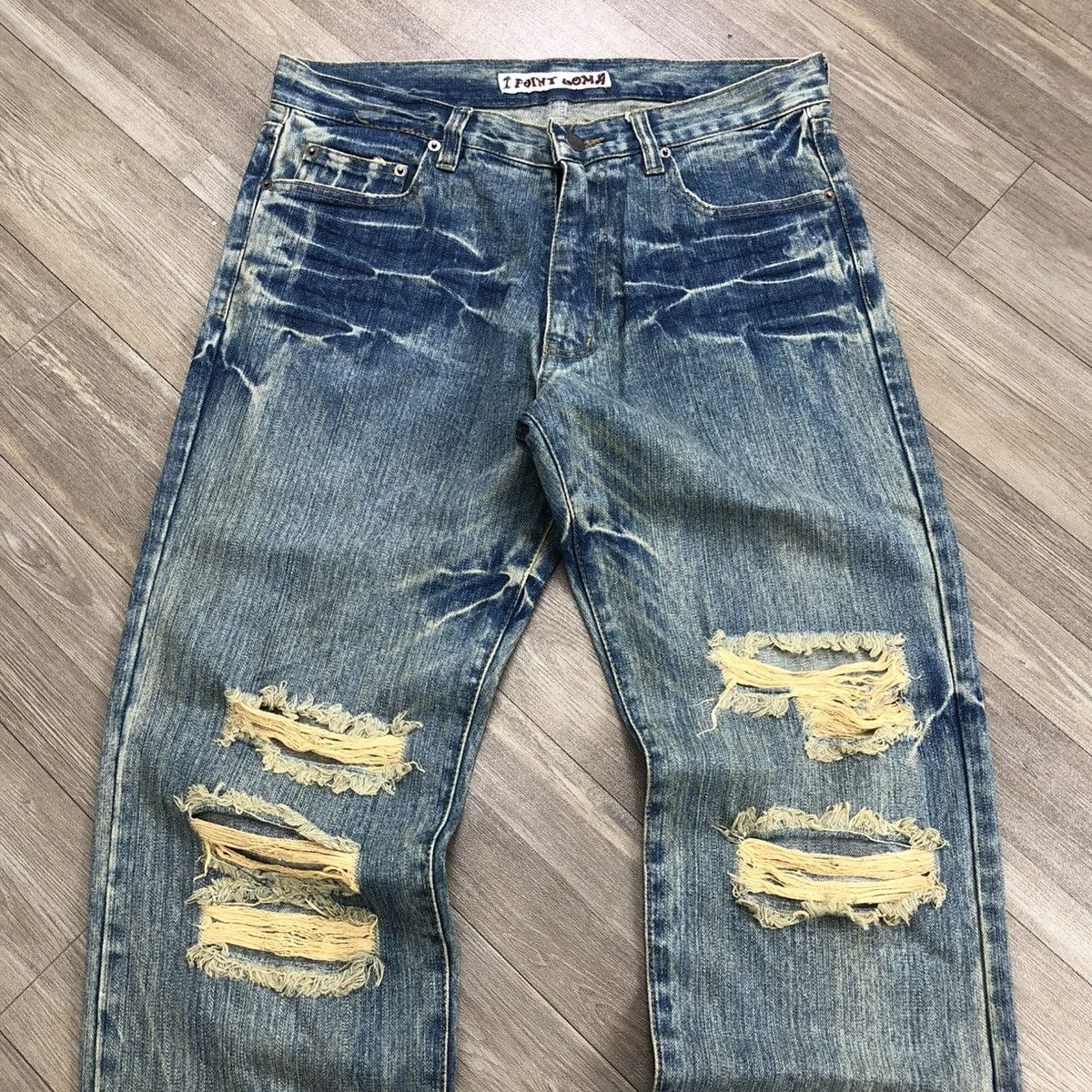 If Six Was Nine × Japanese Brand 2000s Crazy Distressed Point Loma I ❤️ Surf Baggy Jeans LGB Size US 31 - 2 Thumbnail