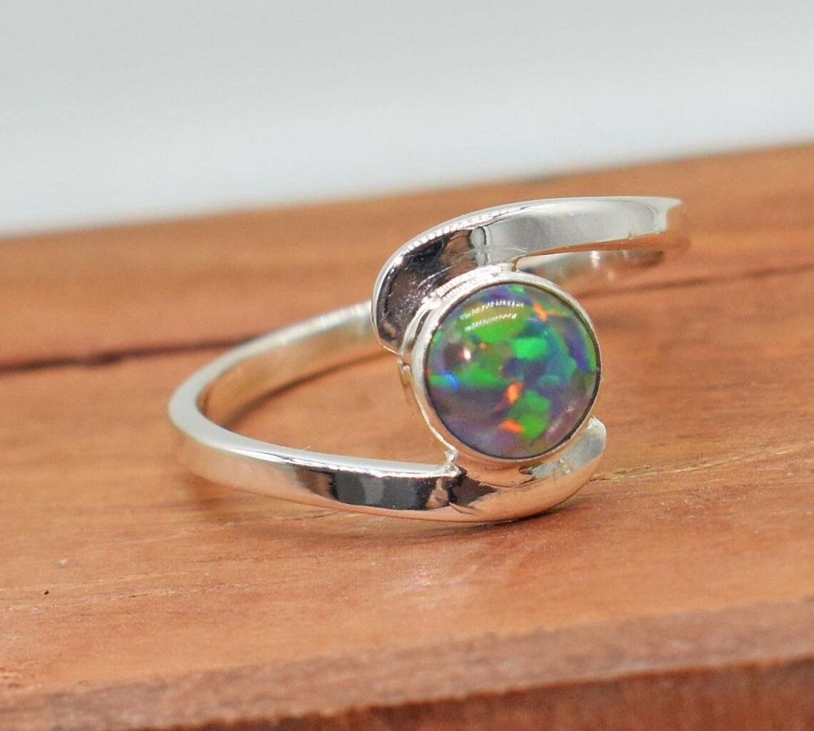 Handmade Fire Opal 925 Silver Ring: Cabochon Gemstone Ring for Women Size ONE SIZE - 3 Thumbnail
