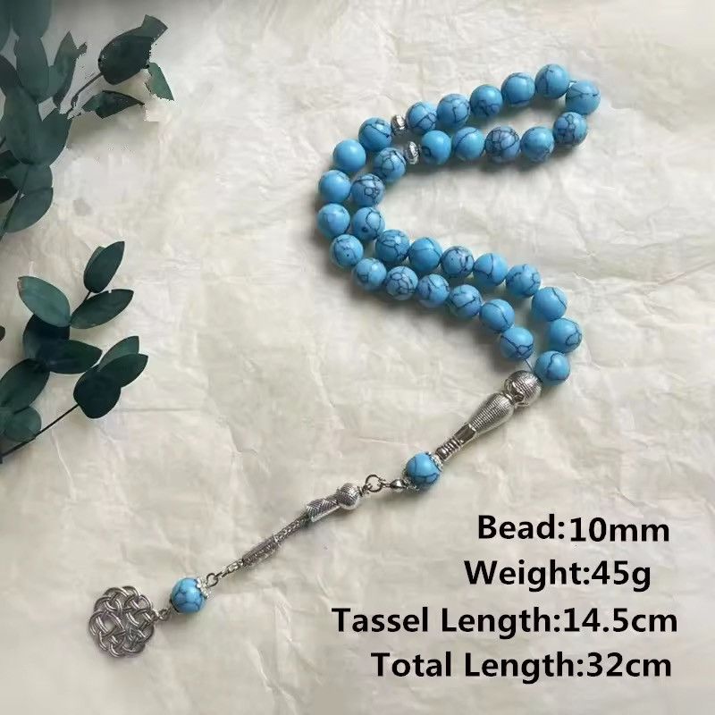 Handmade 10mm 33pcs Natural Turquoise Stone Prayer Beads Size ONE SIZE - 2 Thumbnail