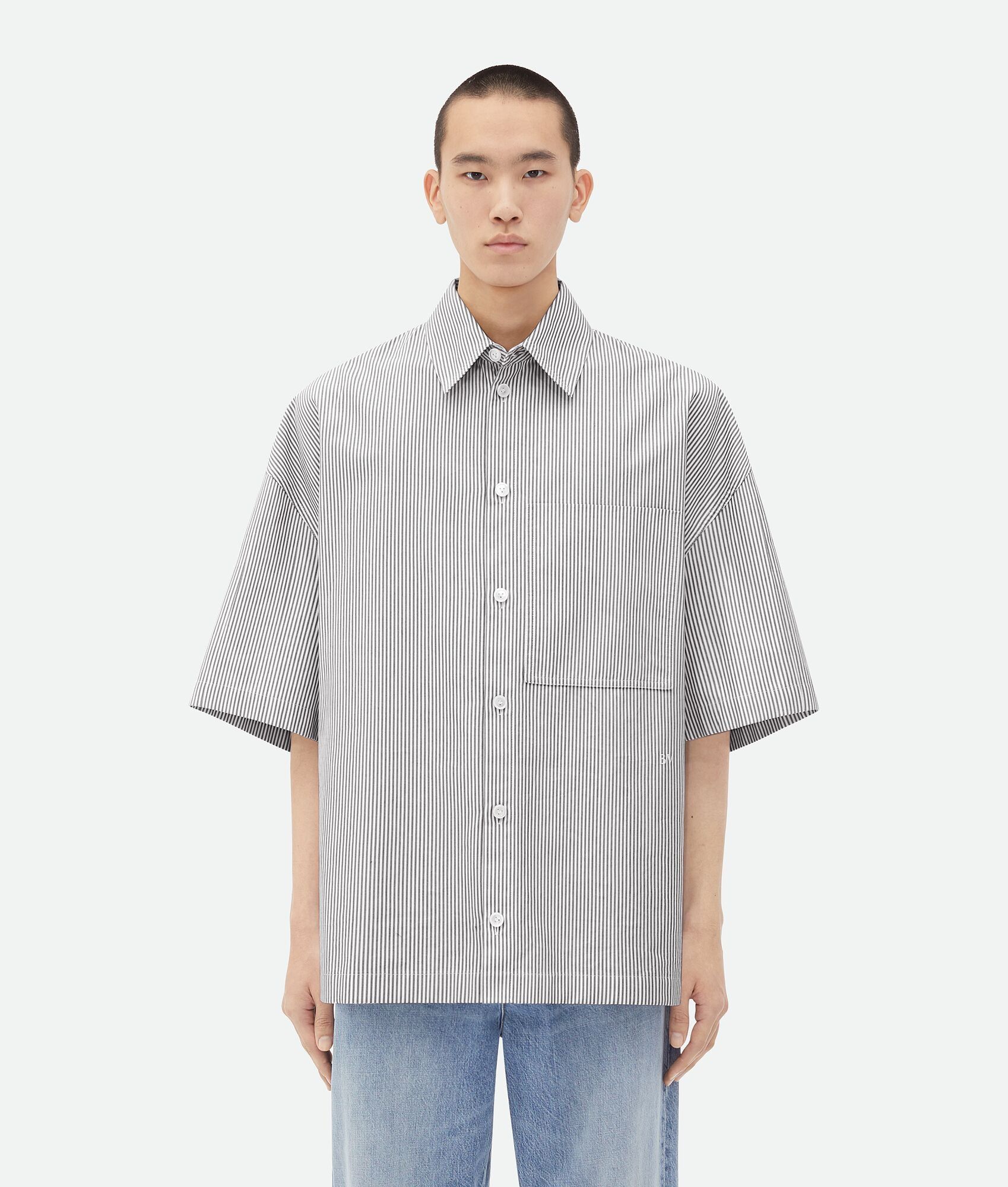 Bottega Veneta o1loc1c0325 789370 Striped Cotton Overshirt "BV" Embroidery Size US S / EU 44-46 / 1 - 1 Thumbnail