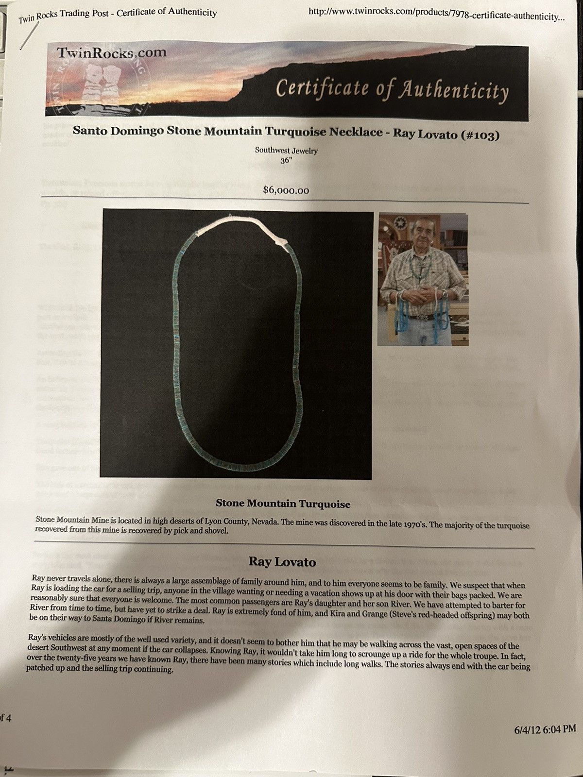 Vintage Stone Mountain TURQUOISE HEISHI NECKLACE RAY LOVATO (Visvim) Size ONE SIZE - 8 Thumbnail