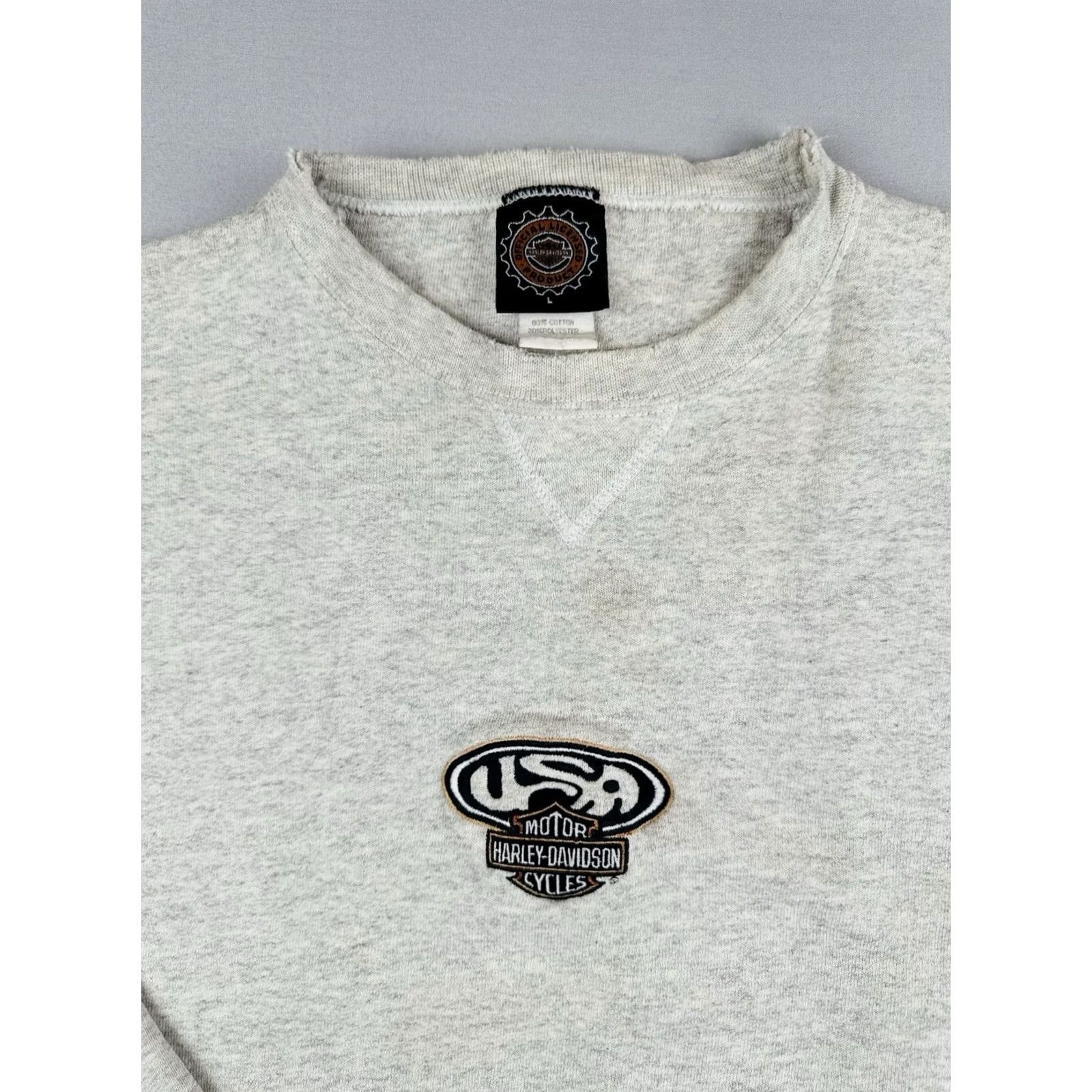 Harley Davidson VINTAGE Harley-Davidson Sweatshirt Embroidered Logo Biker USA Made Size L Gray Mens 90s Pullover Crew Neck Long Sleeve Shirt Size US L / EU 52-54 / 3 - 6 Thumbnail