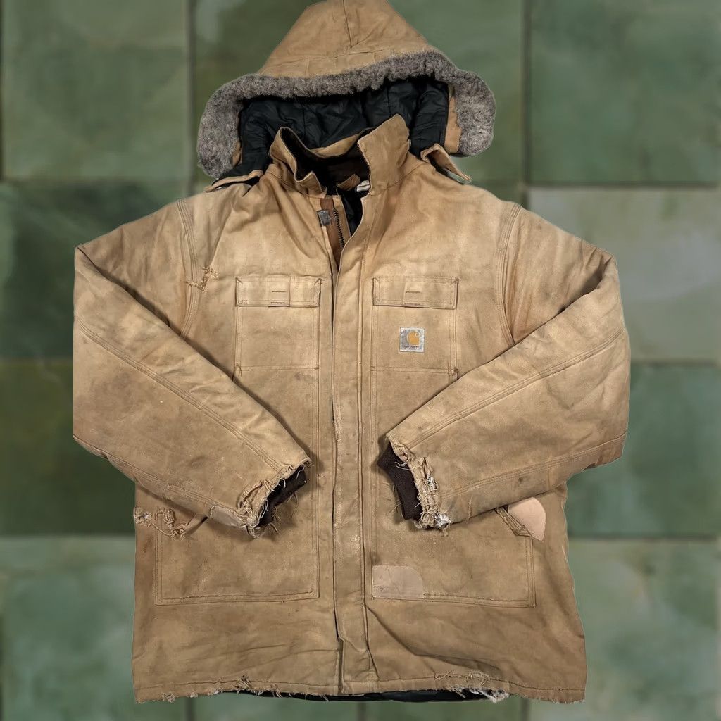 Carhartt VINTAGE Carhartt Coat Mens Brown Canvas Hooded Insulated Parka Workwear USA Read Size US XXL / EU 58 / 5 - 1 Thumbnail
