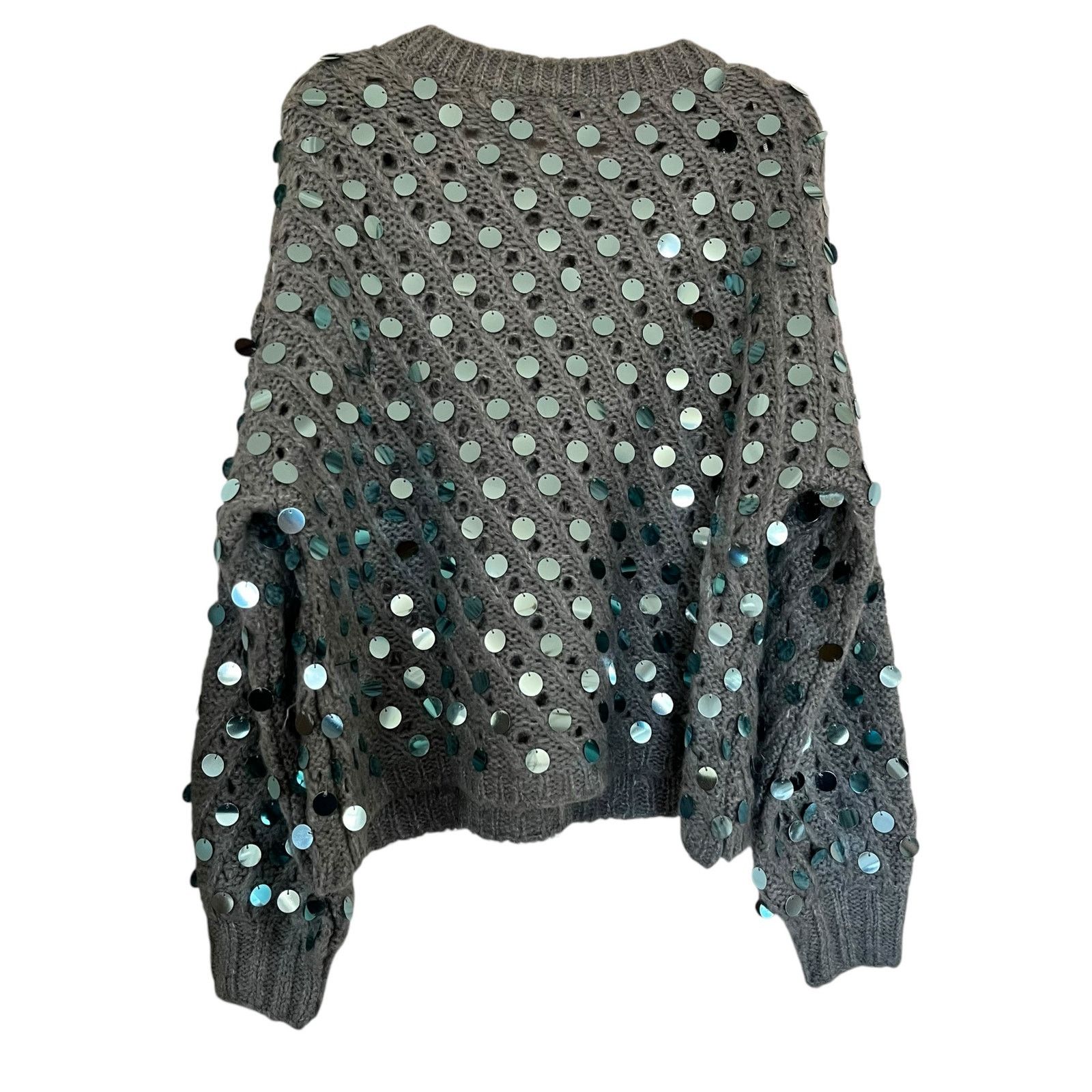Zara Zara Green Sequined Crewneck Knit Pullover Sweater Size L / US 10 / IT 46 - 2 Thumbnail