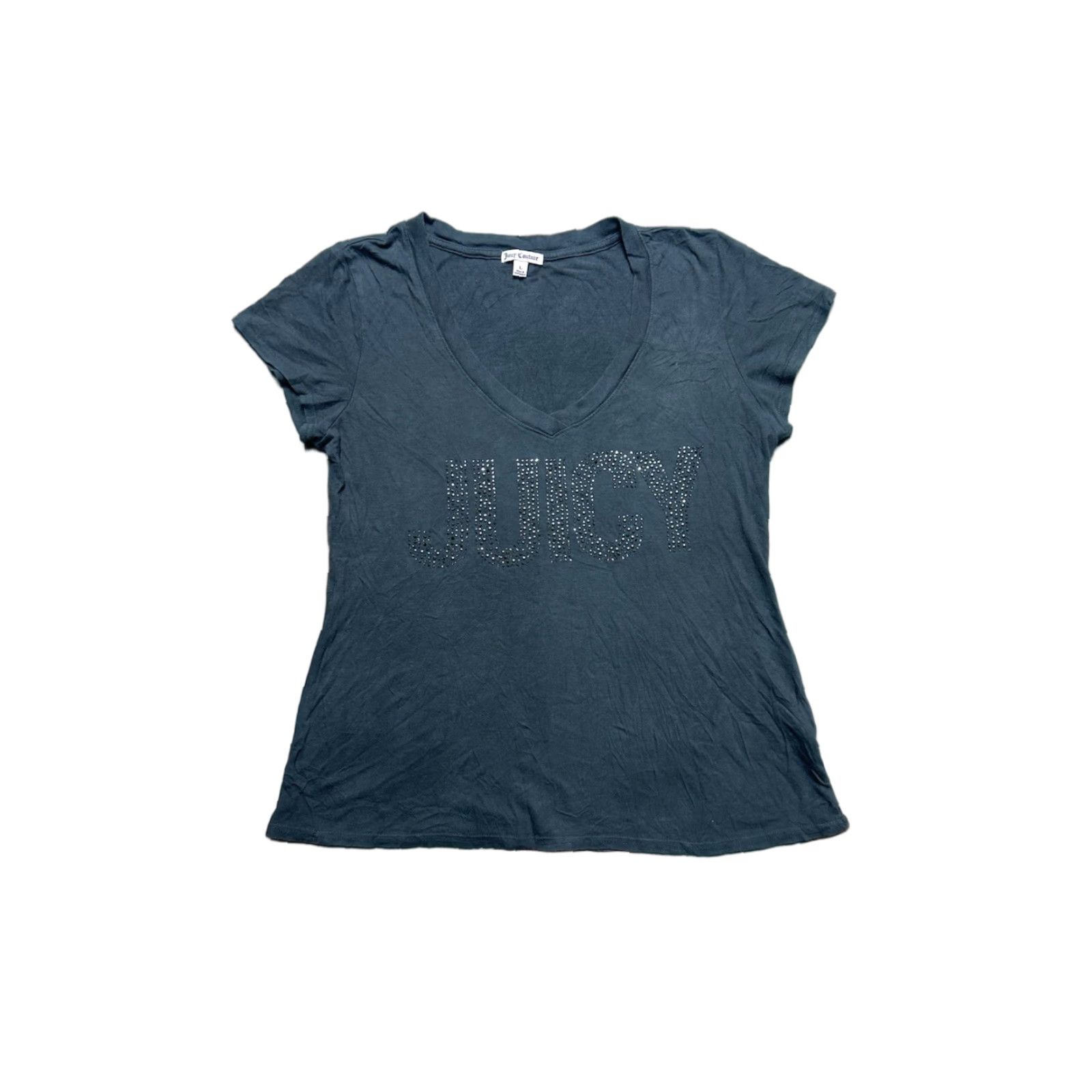 Juicy Couture Juicy Couture V-Neck T-Shirt Rhinestone Logo Spell Out Y2K Soft Women’s Large Gray Shirt Size L / US 10 / IT 46 - 1 Thumbnail