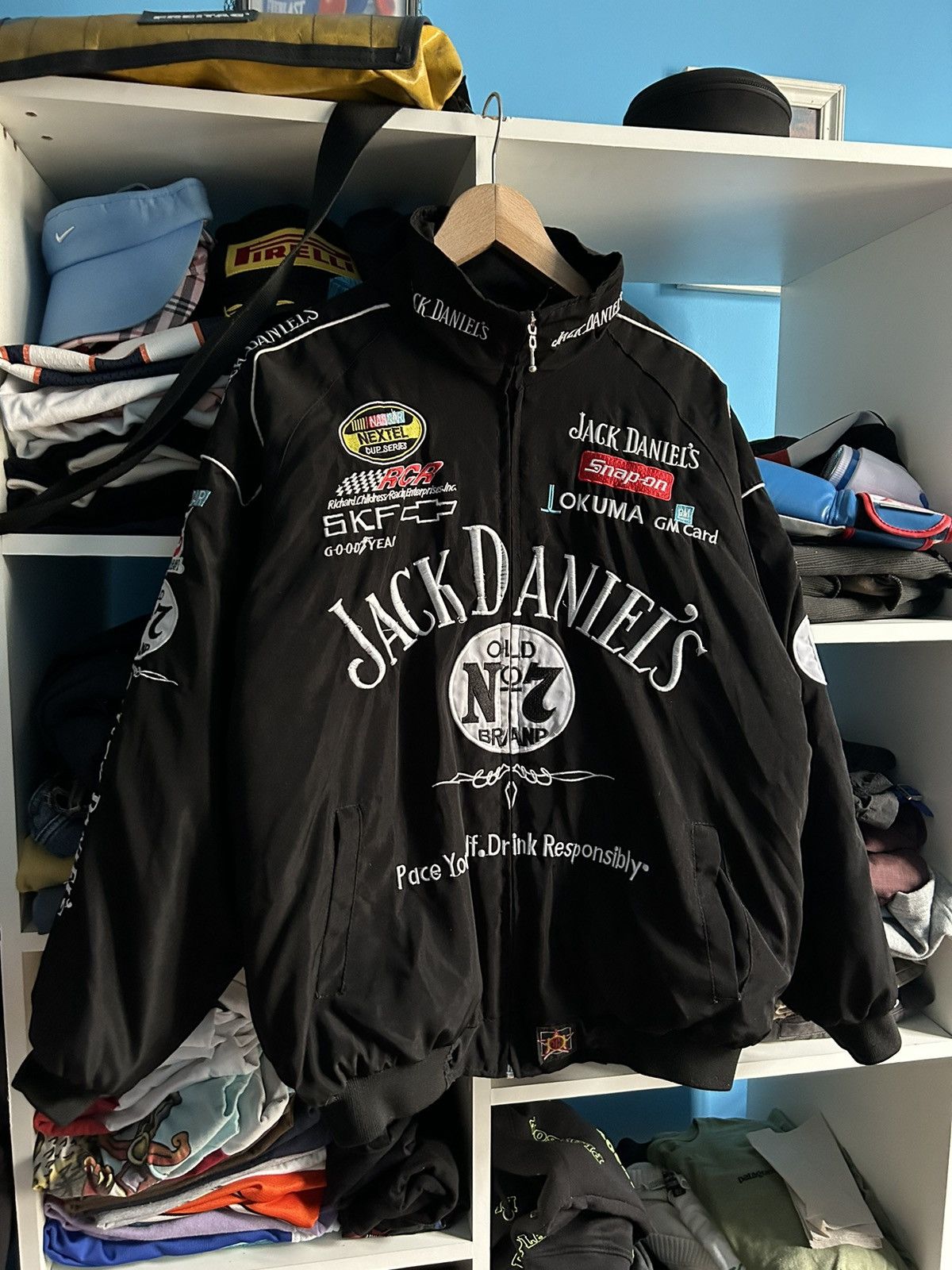 image of Vintage Jack Daniels Nascar Chevrolet Jacket in Black, Men's (Size Medium)