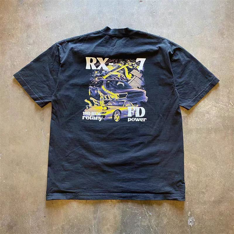 Vintage Black washed retro classic car print t-shirt Size US M / EU 48-50 / 2 - 1 Thumbnail