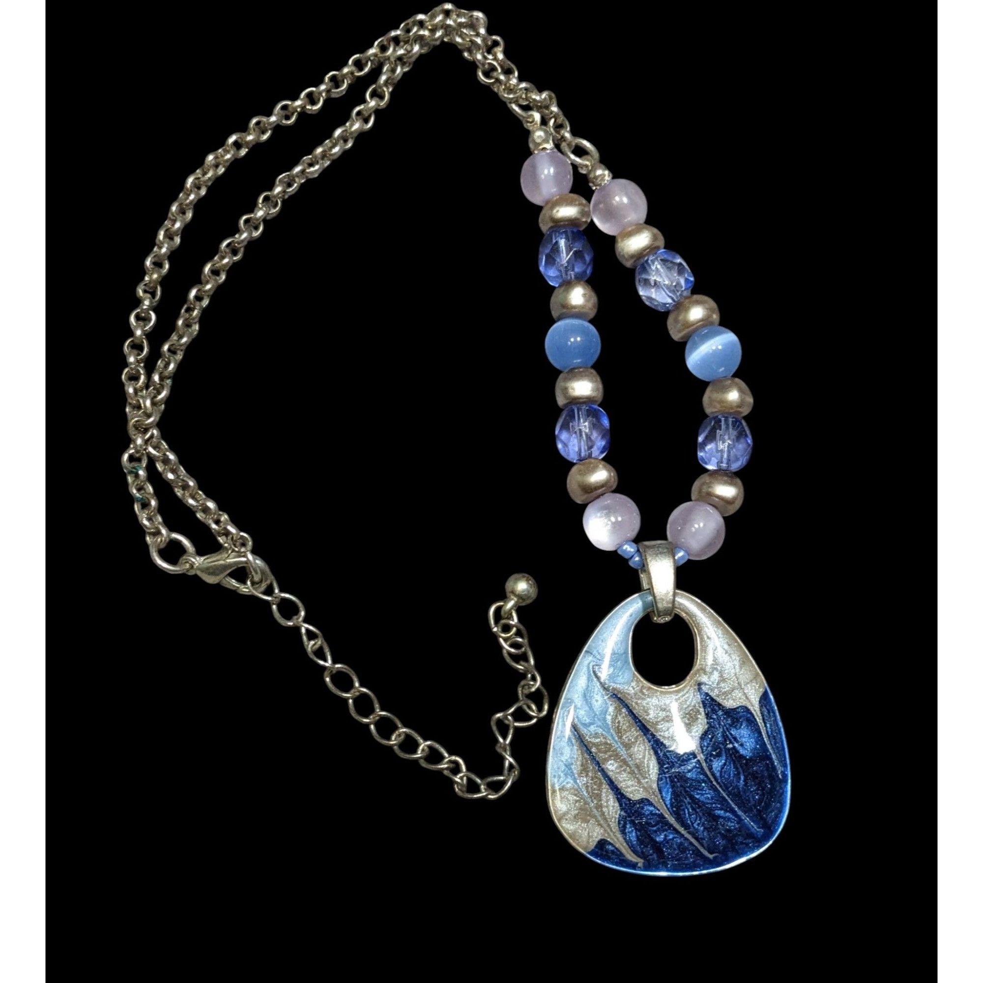Other Abstract Beaded Necklace With Blue And Silver Tone Enamel Pe Size ONE SIZE - 1 Thumbnail