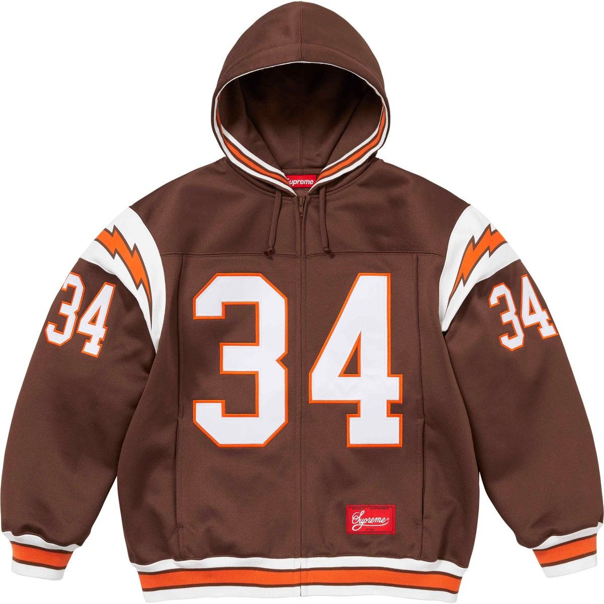 image of Supreme Football Zip Up Hooded Sweatshirt in Brown, Men's (Size 2XL)