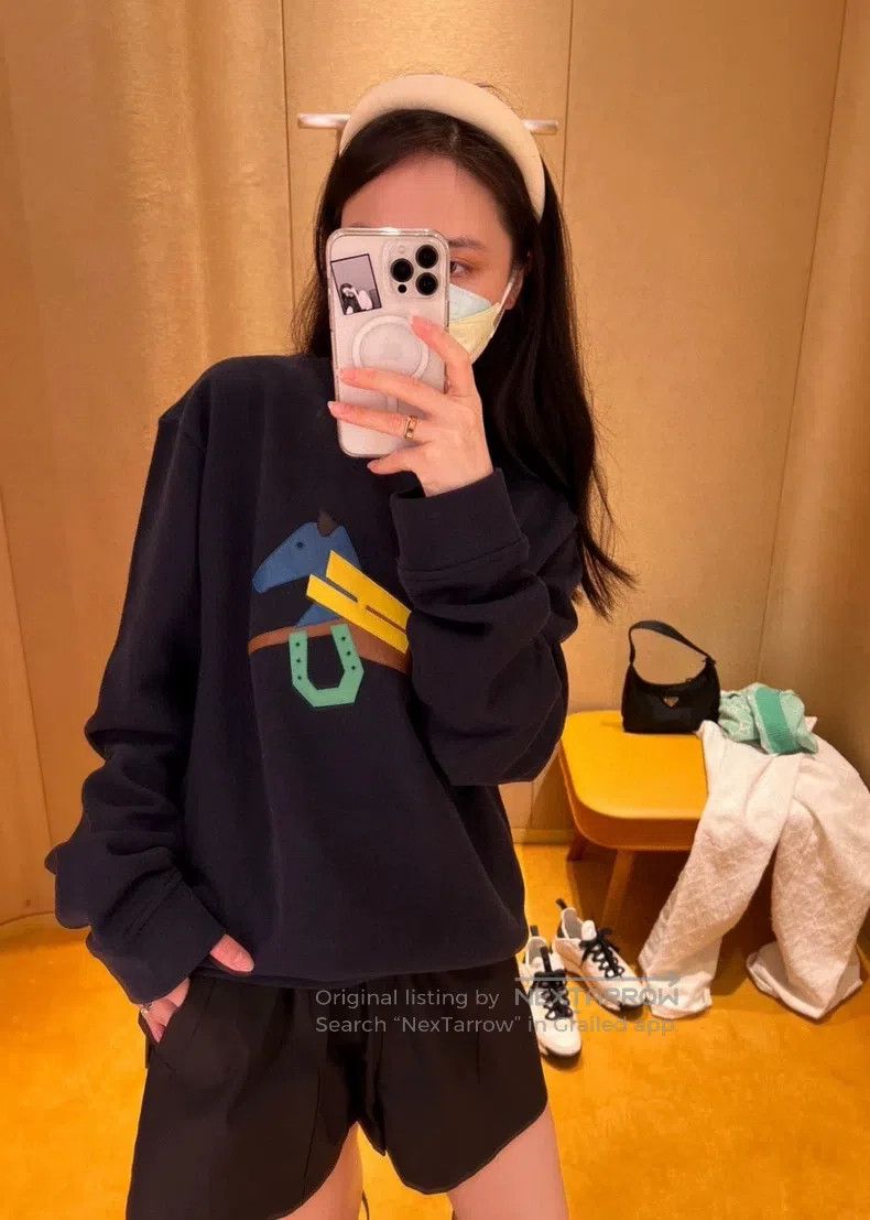 Hermes Hermes Navy blue hooded sweatshirt, unisex, leather and fa Size US L / EU 52-54 / 3 - 7 Thumbnail