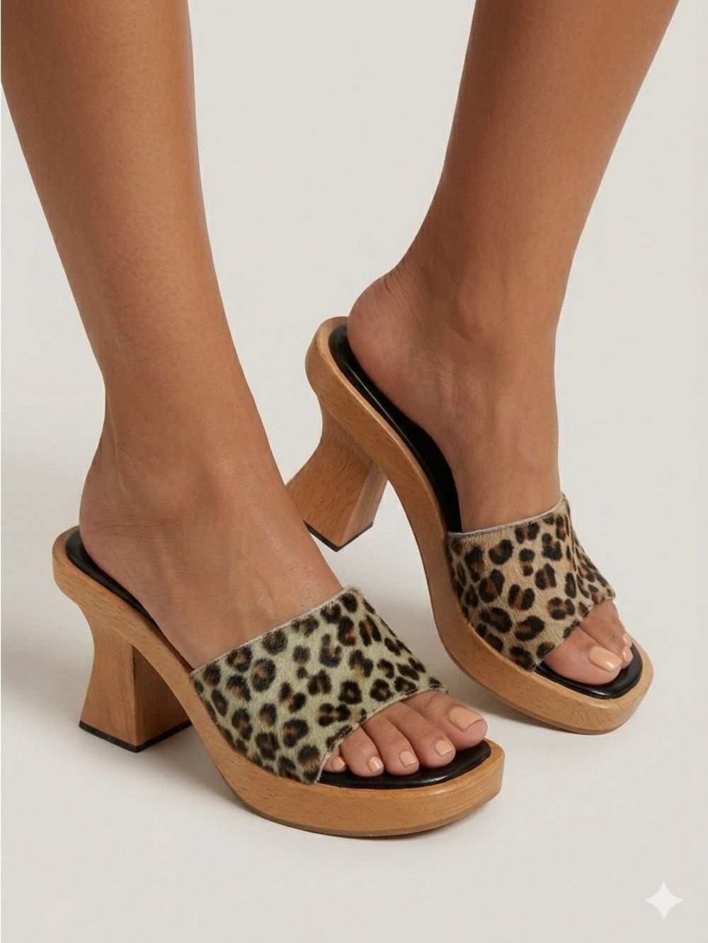 Guess Vintage 90s Guess Fuzzy Leopard Wood Mules - 36/6 🇮🇹 Size US 6 / IT 36 - 1 Thumbnail