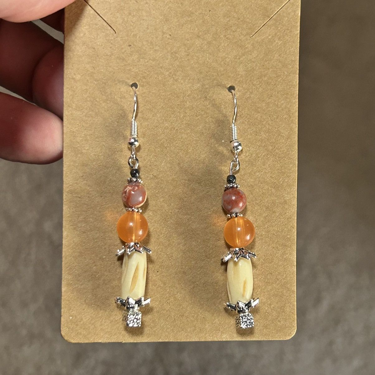 Handmade Handcrafted salvaged vintage bead dyed agate earrings Size ONE SIZE - 2 Thumbnail