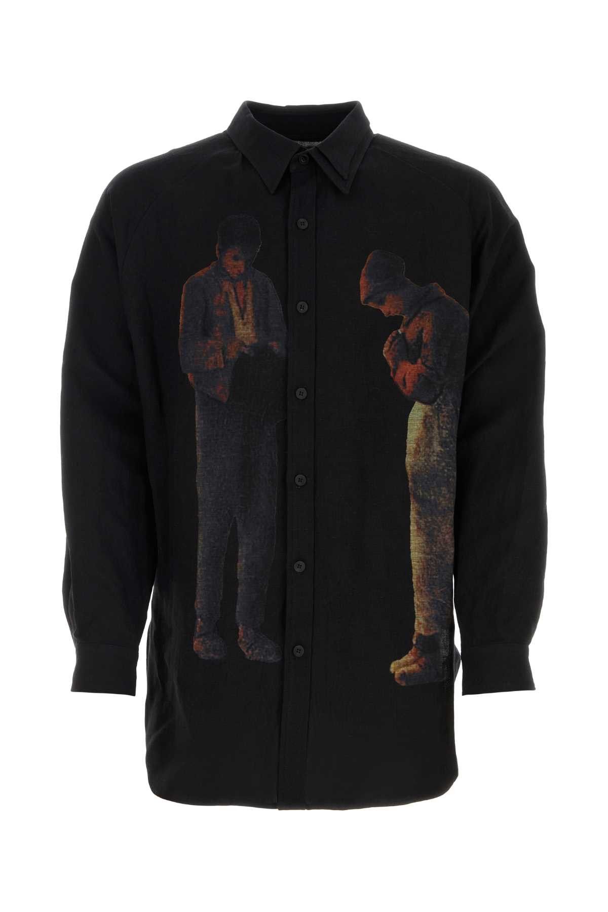 image of Yohji Yamamoto Black Linen Blend Shirt, Men's (Size Large)