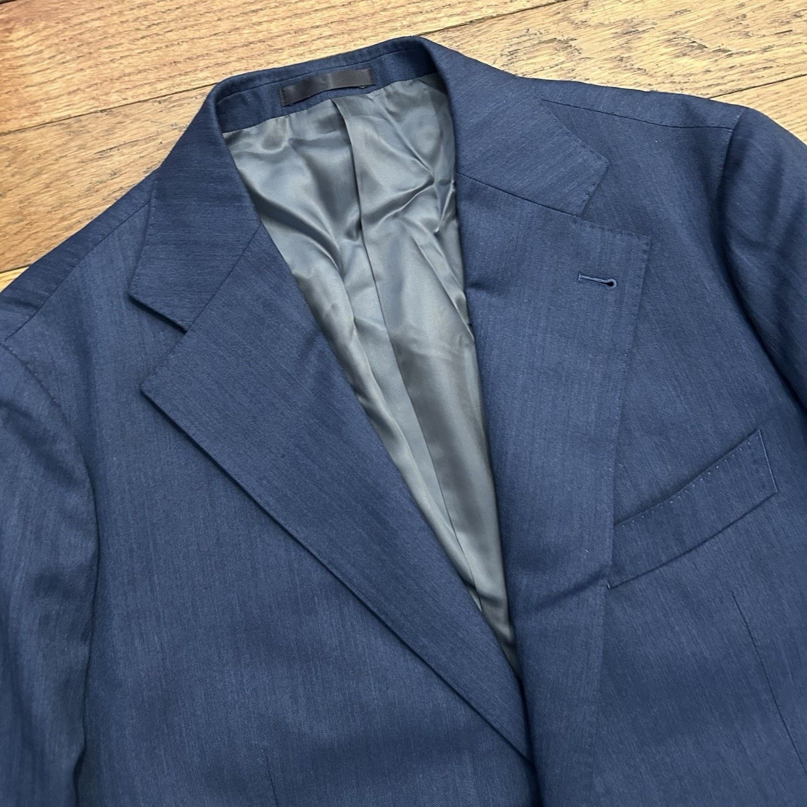 Proper Cloth Drago S130s Slate Herringbone 100% Wool Jacket Suit Blazer Size 46R - 2 Thumbnail