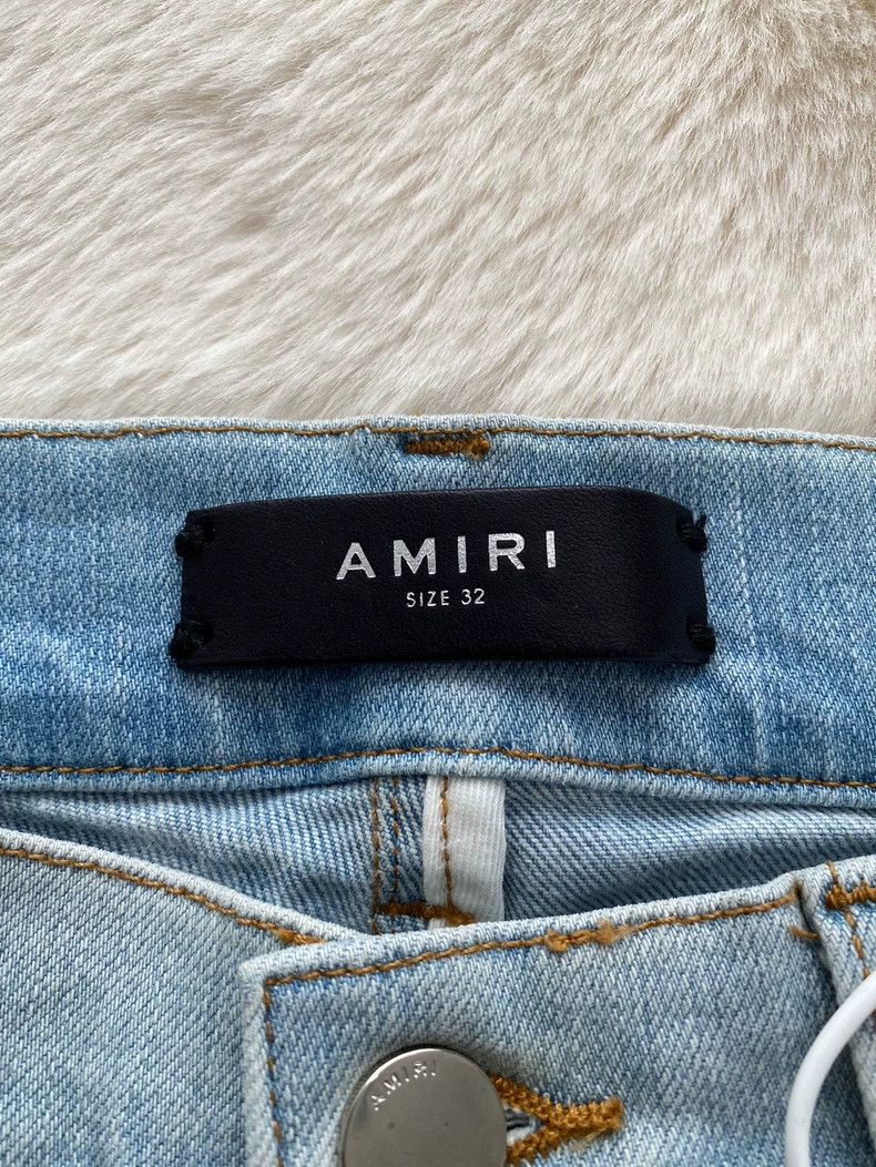 Amiri Amiri Washed Blue Destroyed Logo Applique Jean Size US 32 / EU 48 - 2 Thumbnail