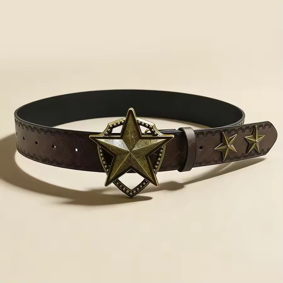 Japanese Brand Star Buckle Belt | Y2K Indie Sleaze Aesthetic 110 cm Size ONE SIZE - 1 Thumbnail