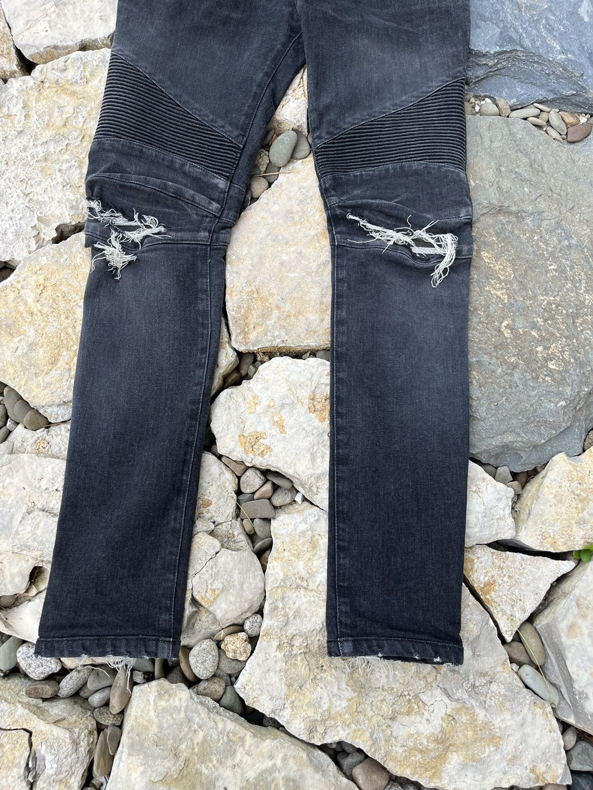Balmain × Japanese Brand Balmain biker jeans pants 29 washed denim black distressed Size US 29 - 5 Thumbnail