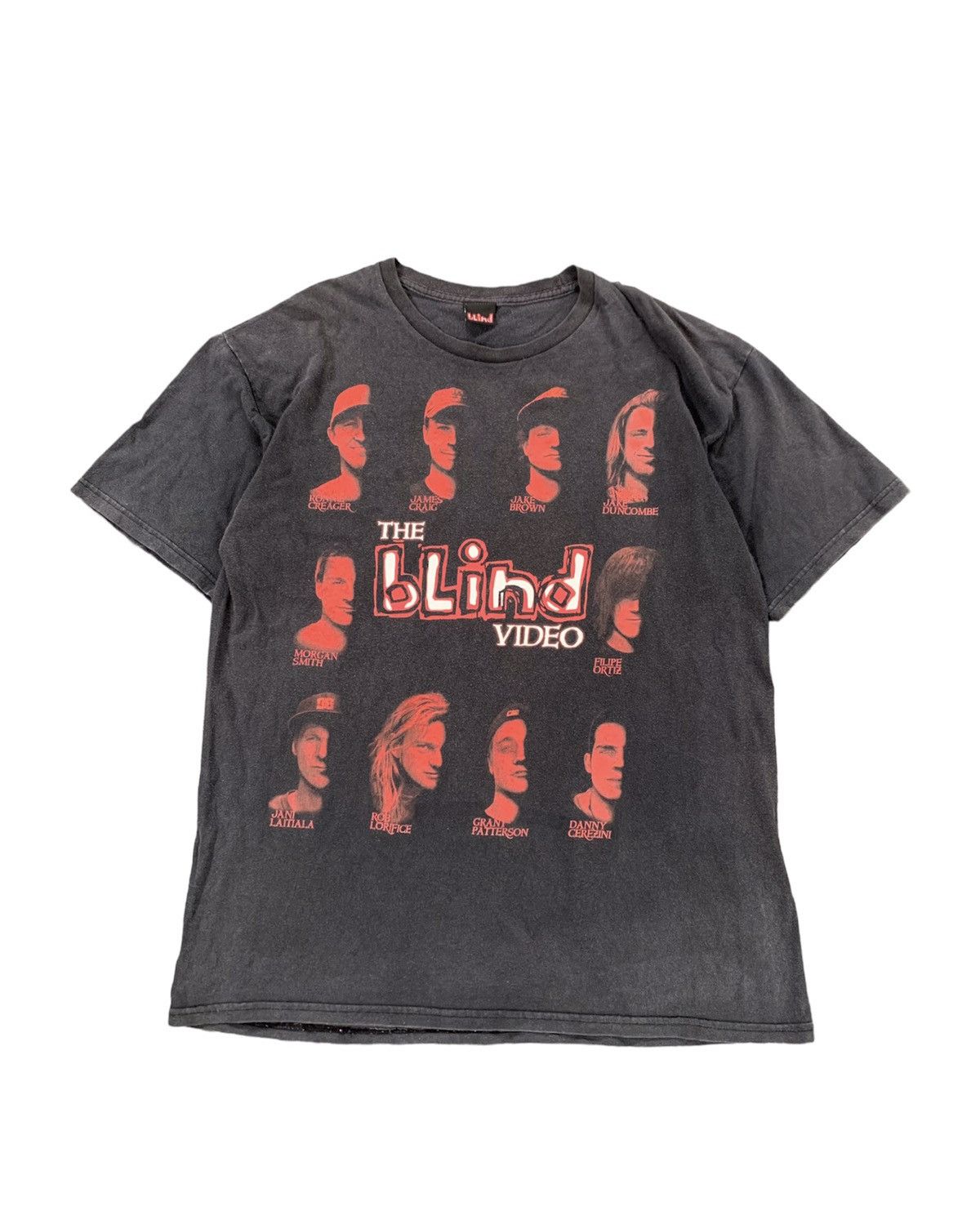 image of Hook Ups x Only The Blind Vintage Blind Skateboards The Blind Video Shirt in Faded Black (Size Larg