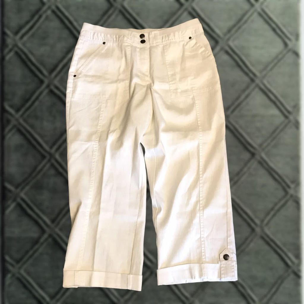 Vintage Ruby Rd Capri Pants White Elastic Waist Cuffed Pockets 12 NWT Vintage No 837 Size 34" / US 12 / IT 48 - 1 Thumbnail