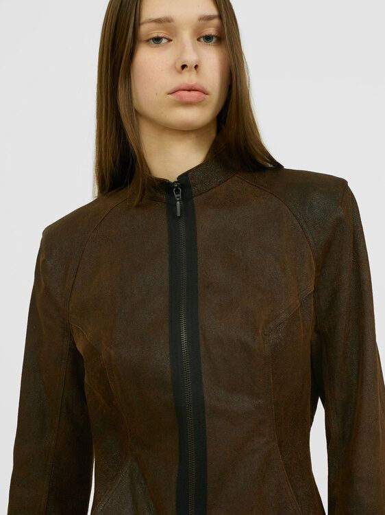 plein sud Plein Sud Rust Brown Leather Zip Up Jacket Size XS / US 0-2 / IT 36-38 - 5 Thumbnail