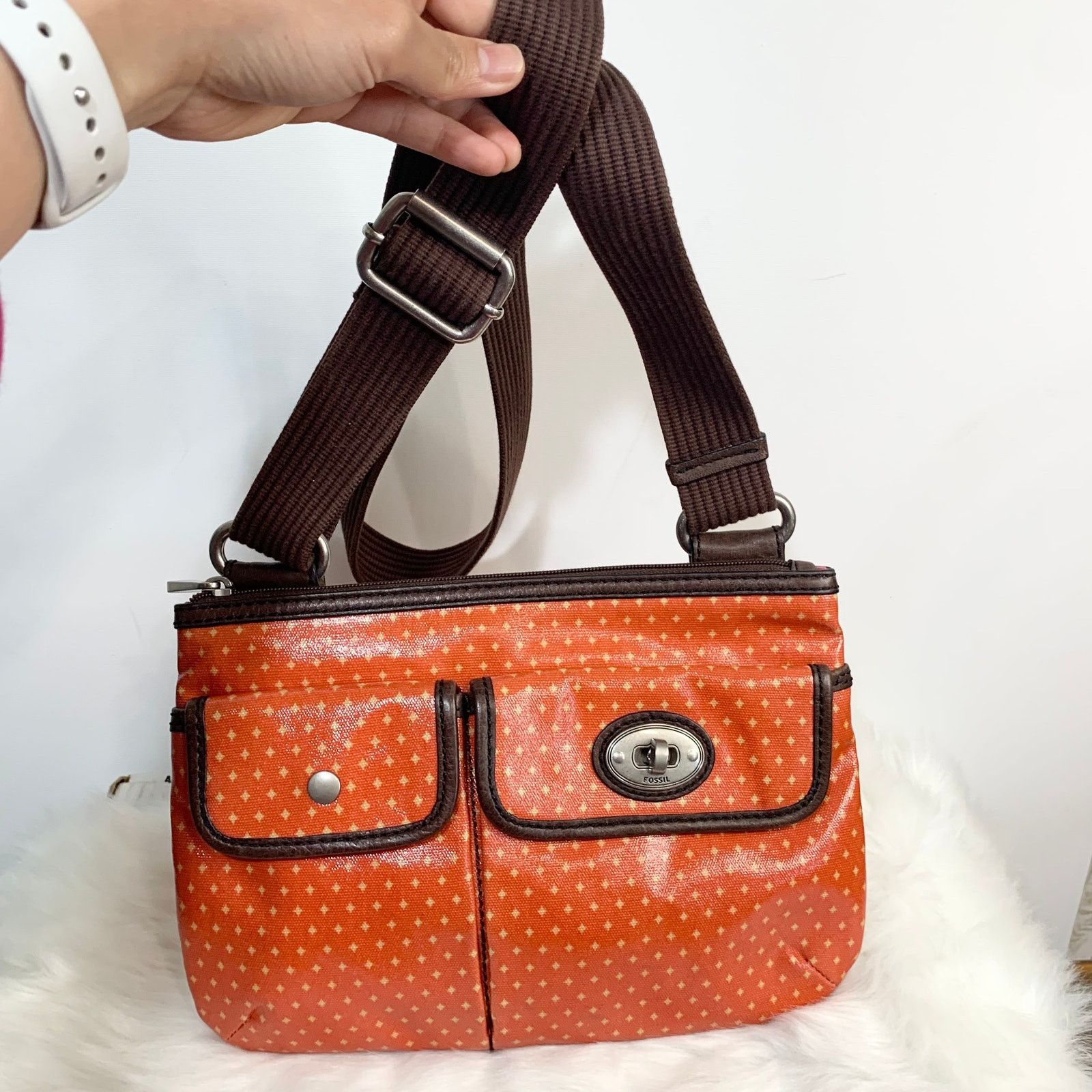 Fossil Fossil Waxed Canvas And Leather Orange Key-per Crossbody Size ONE SIZE - 13 Thumbnail