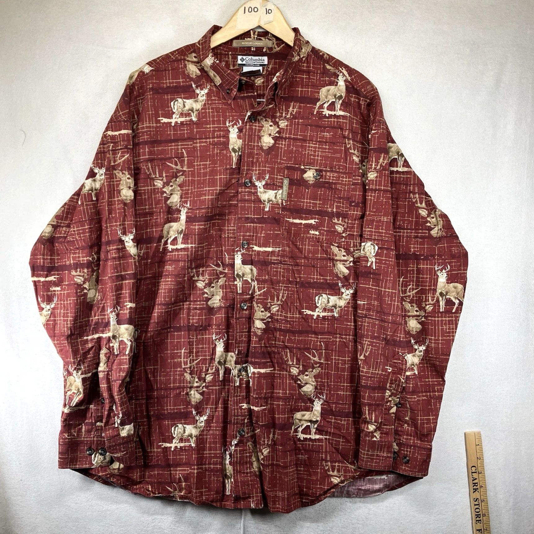 Gloverall VINTAGE Columbia River Lodge Men Button-Up Shirt XL Red All Cotton Buck Deer Print 90s Nature Outdoor Long Sleeve Pocket Casual Mens Size US XL / EU 56 / 4 - 2 Thumbnail