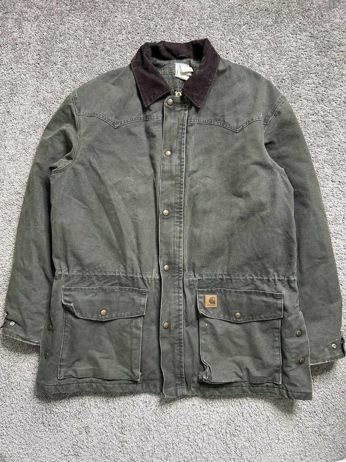 Carhartt Vintage 90s Carhartt Blanket Lined Chore Jacket Moss Earth Size US L / EU 52-54 / 3 - 1 Thumbnail
