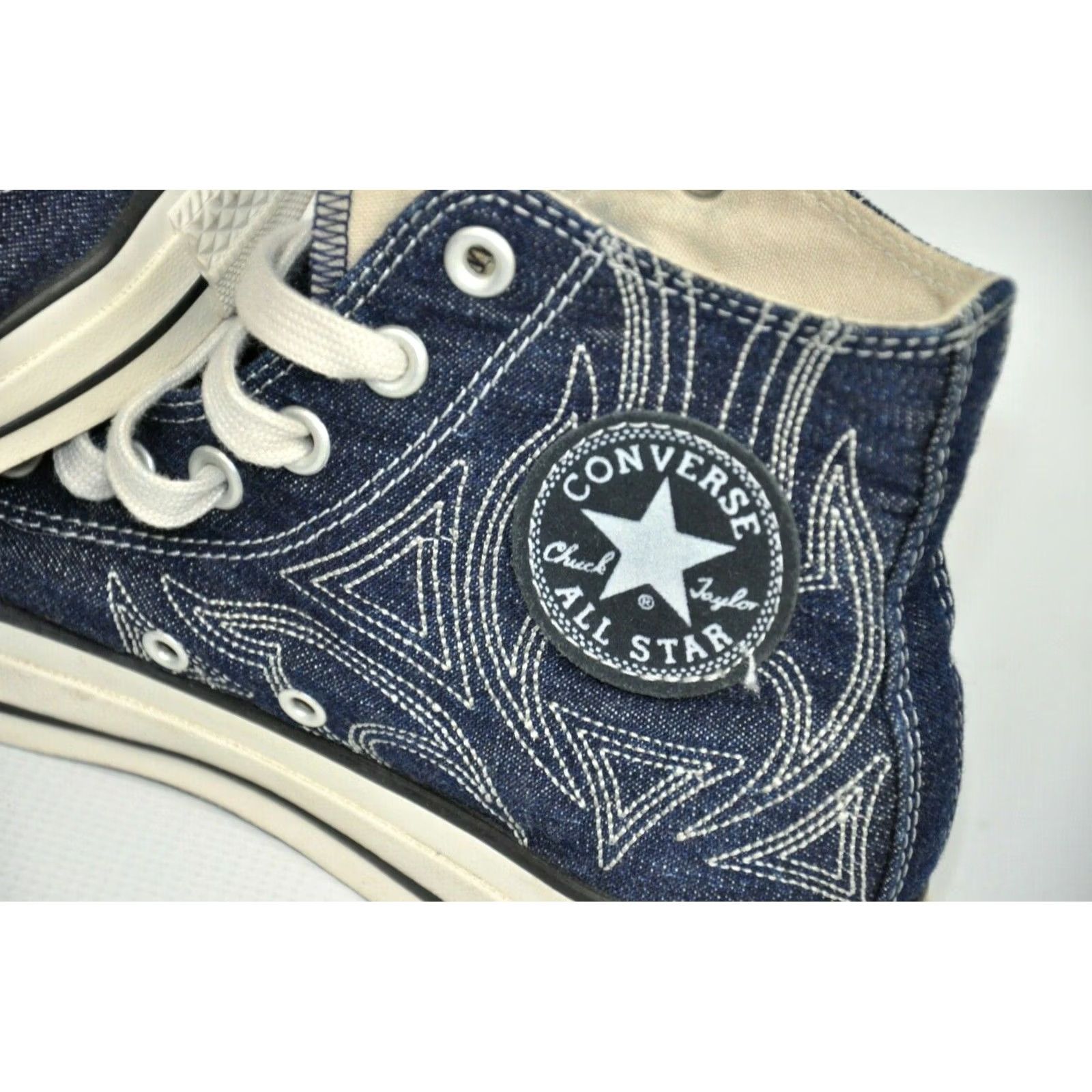 Converse Converse Chuck Taylor All Star Hi Denim Embroidered - UK 6 / EU 39 - Men - Denim Sneaker, Blue, Lace Up, Mid Top, Embroidered, 2015, Vintage: No Size US 6 / EU 39 - 3 Thumbnail