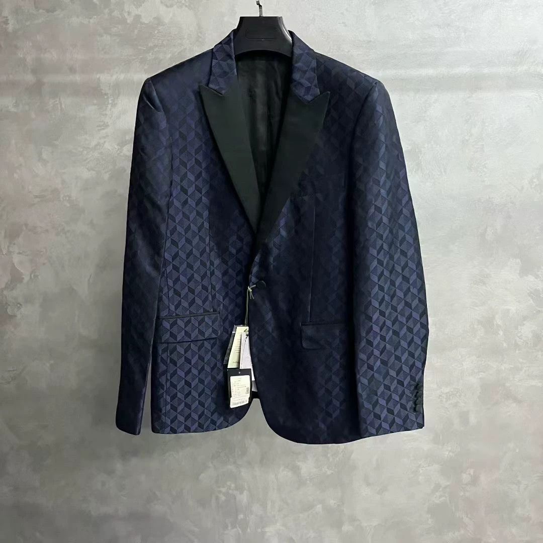 Emporio Armani richmond deep blue diamond patterned blazer jacket Size US M / EU 48-50 / 2 - 1 Thumbnail