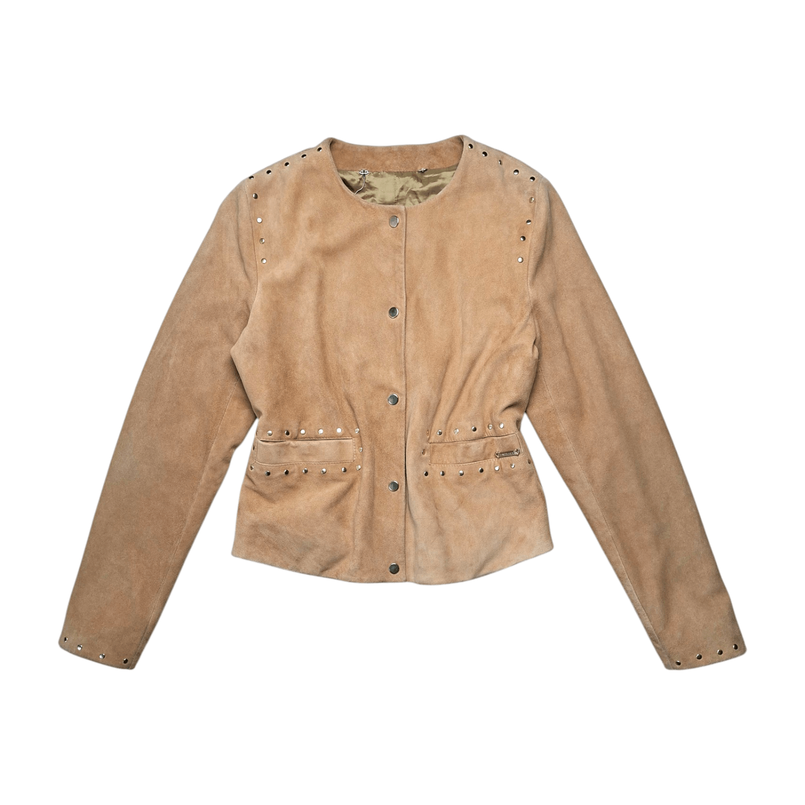 TWINSET TWIN-SET Simona Barbieri Suede Studded Jacket Tan Brown Size S / US 4 / IT 40 - 1 Thumbnail