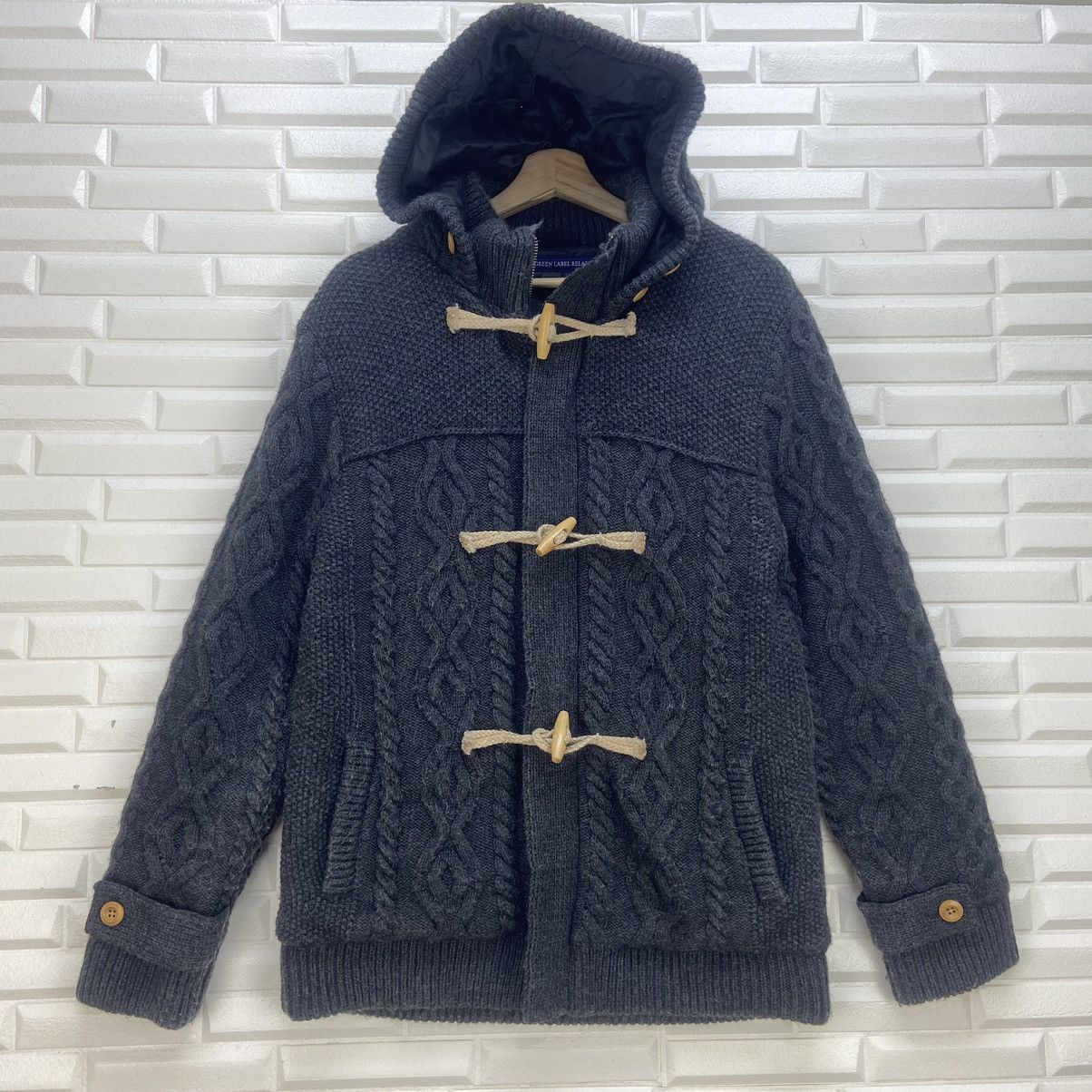 Japanese Brand Green Label Relaxing United Arrows Cable Knit Duffle Coat Size US S / EU 44-46 / 1 - 2 Thumbnail