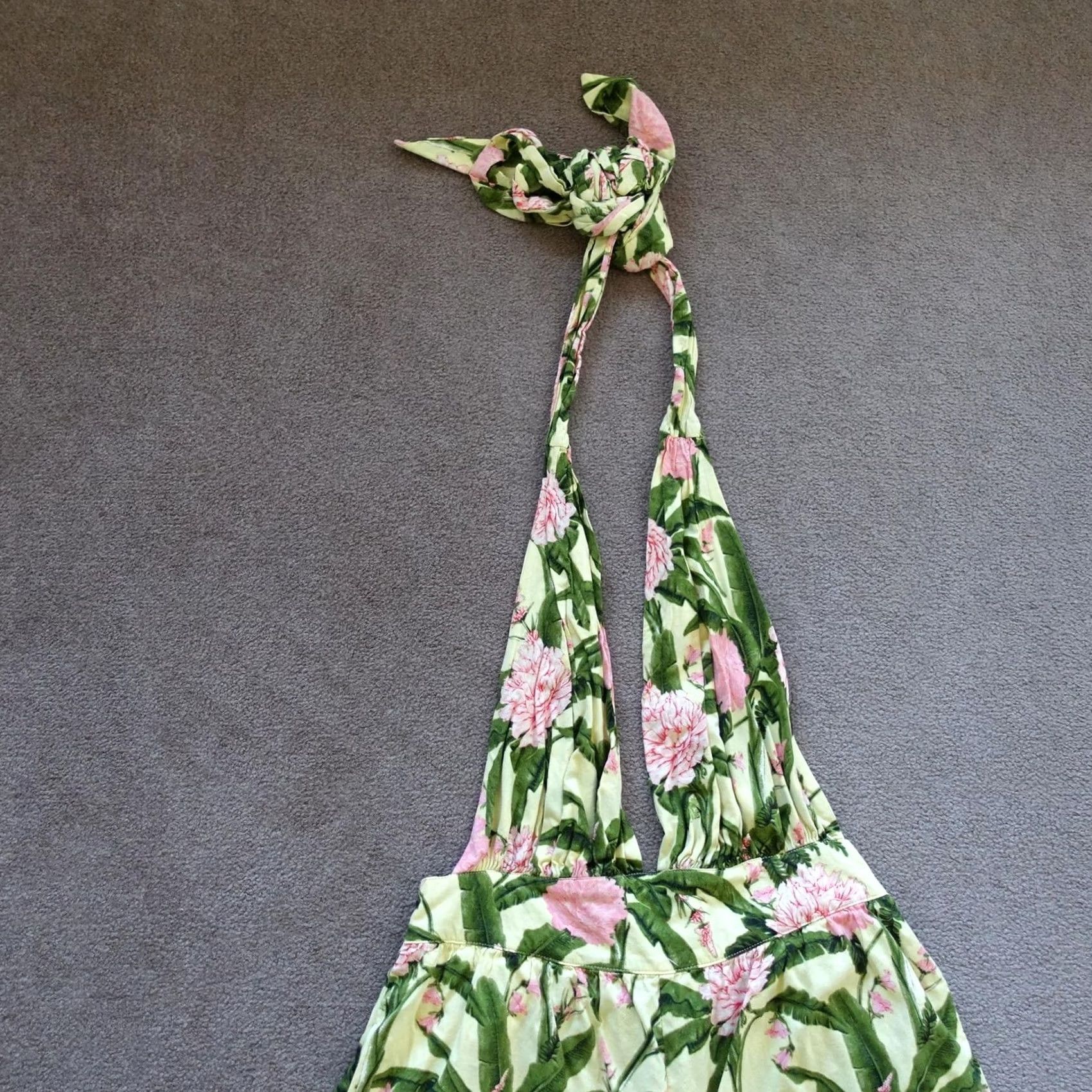 Vintage Aguabendita Jumpsuit Womens XL Yellow Floral Halter Wide Leg Tropical Target Size 40" / US 18 - 2 Thumbnail