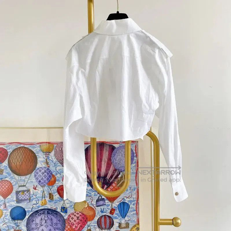 Chanel Chanel White Ruffled Cropped Shirt for Summer . Size XS / US 0-2 / IT 36-38 - 2 Thumbnail