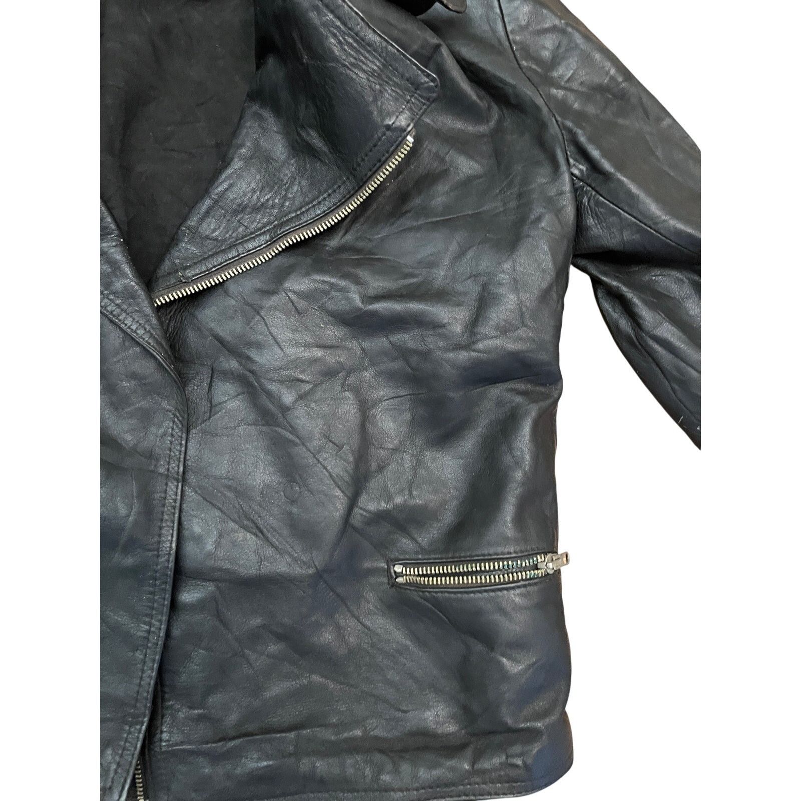 Vintage Vtg 90s Distressed Padded Elbow Leather Biker Jacket Sz 94 Size US L / EU 52-54 / 3 - 2 Thumbnail