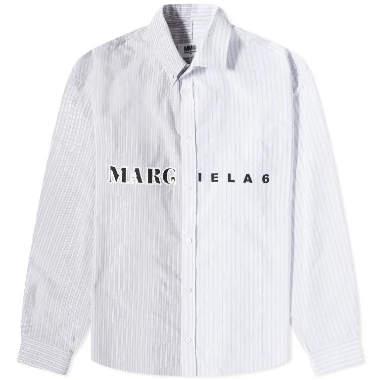 Maison Margiela os11x0124 Oversized Pinstripe Logo Shirt in Light Gray Size US M / EU 48-50 / 2 - 1 Thumbnail
