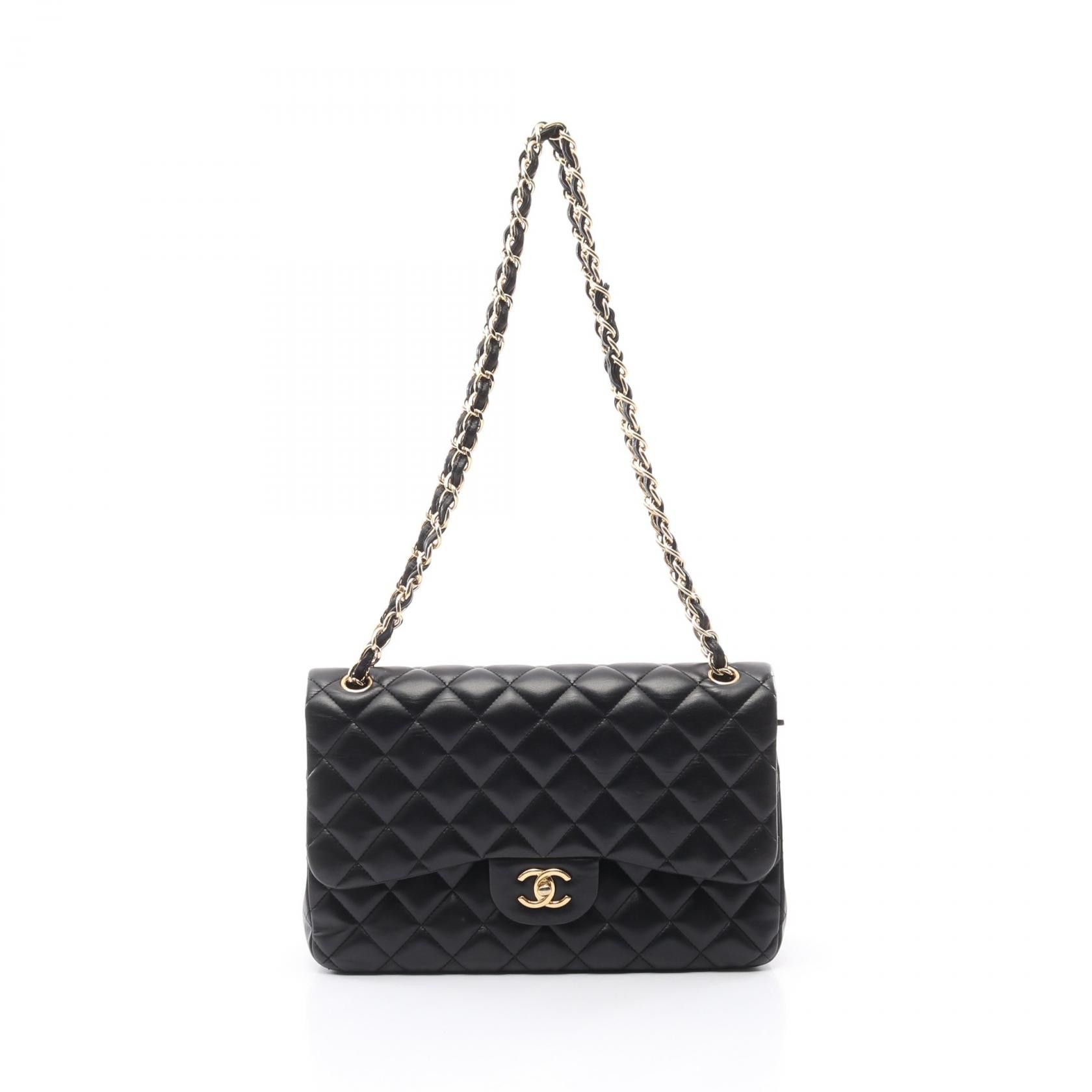 Chanel Chanel Classic Flap Bag Lambskin Shoulder Bag Leather Shoulder Bag A58600 in Black, Women's